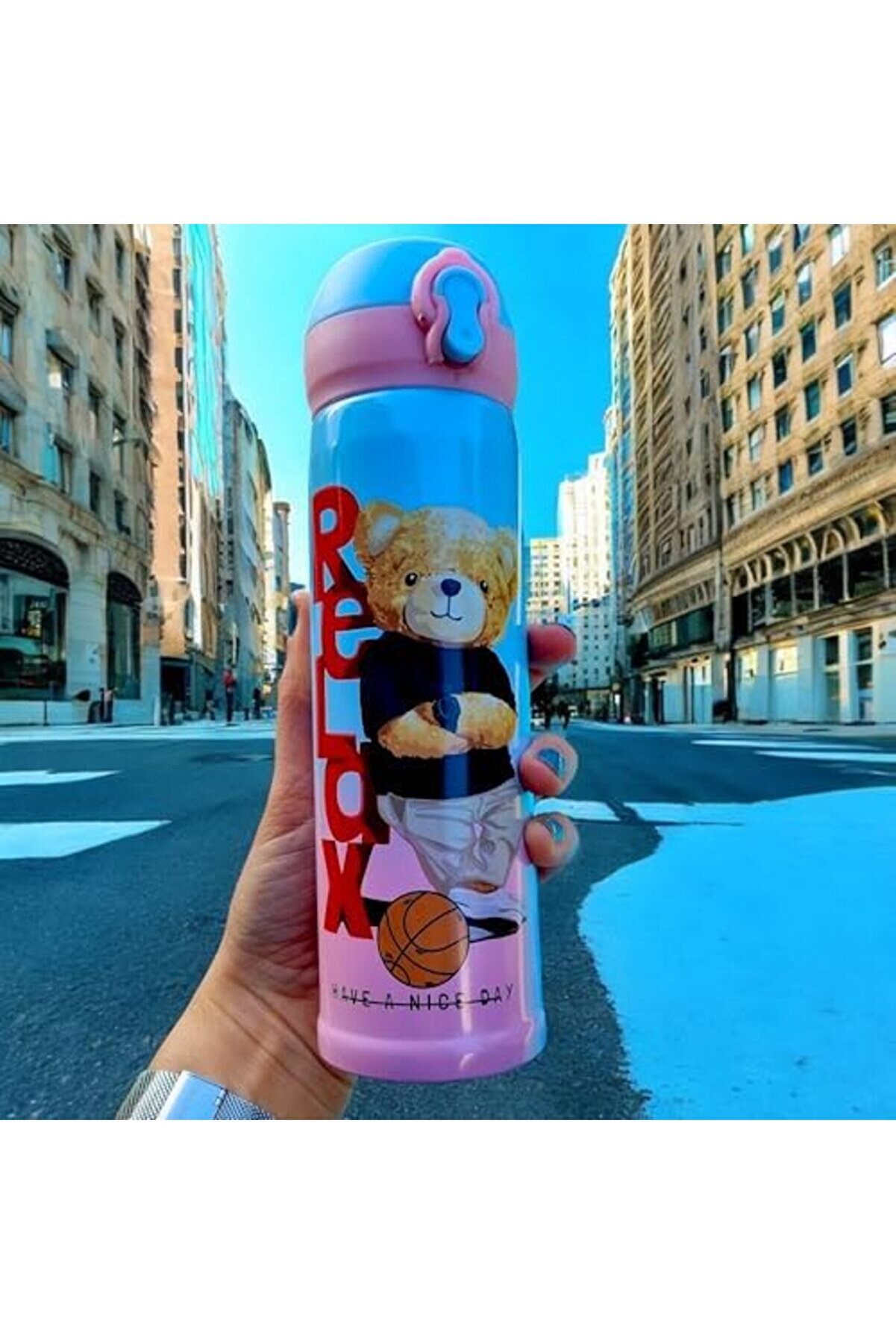 Ayıcık Tasarımlı 500 Ml Paslanmaz Çeli̇k Termos – Çocuk Ve Gençlere Özel, Ve Soğuk İçecekler İçi̇n, Ta