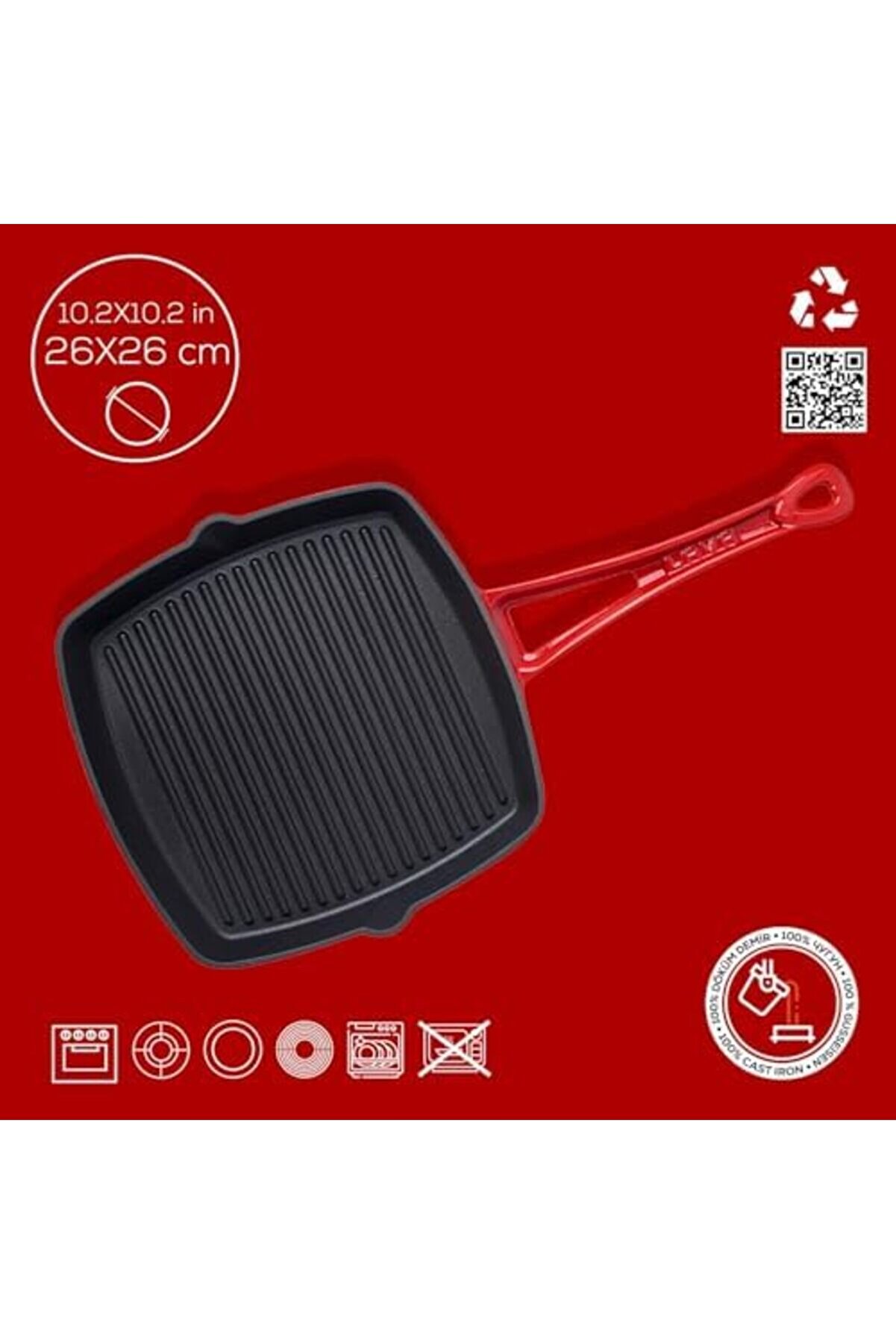 Modashi̇ne Döküm Tava, Metal Saplı, 26X26 Cm, Kırmızı Modascope 1014773