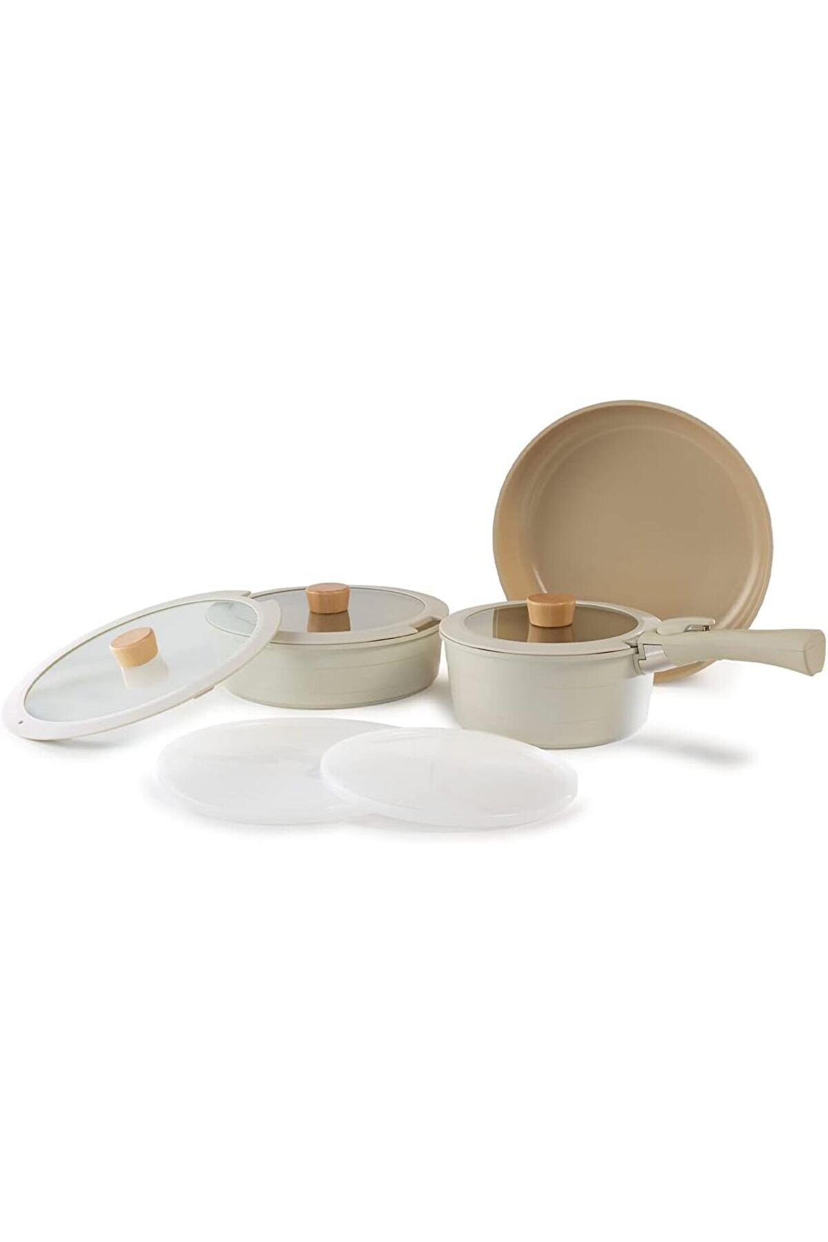 STOREMAX modashine Midas Bej 9 Parça Ayrılabilen Saplı İç İçe Geçebilen Tencere Tava Seti modascope 1014773