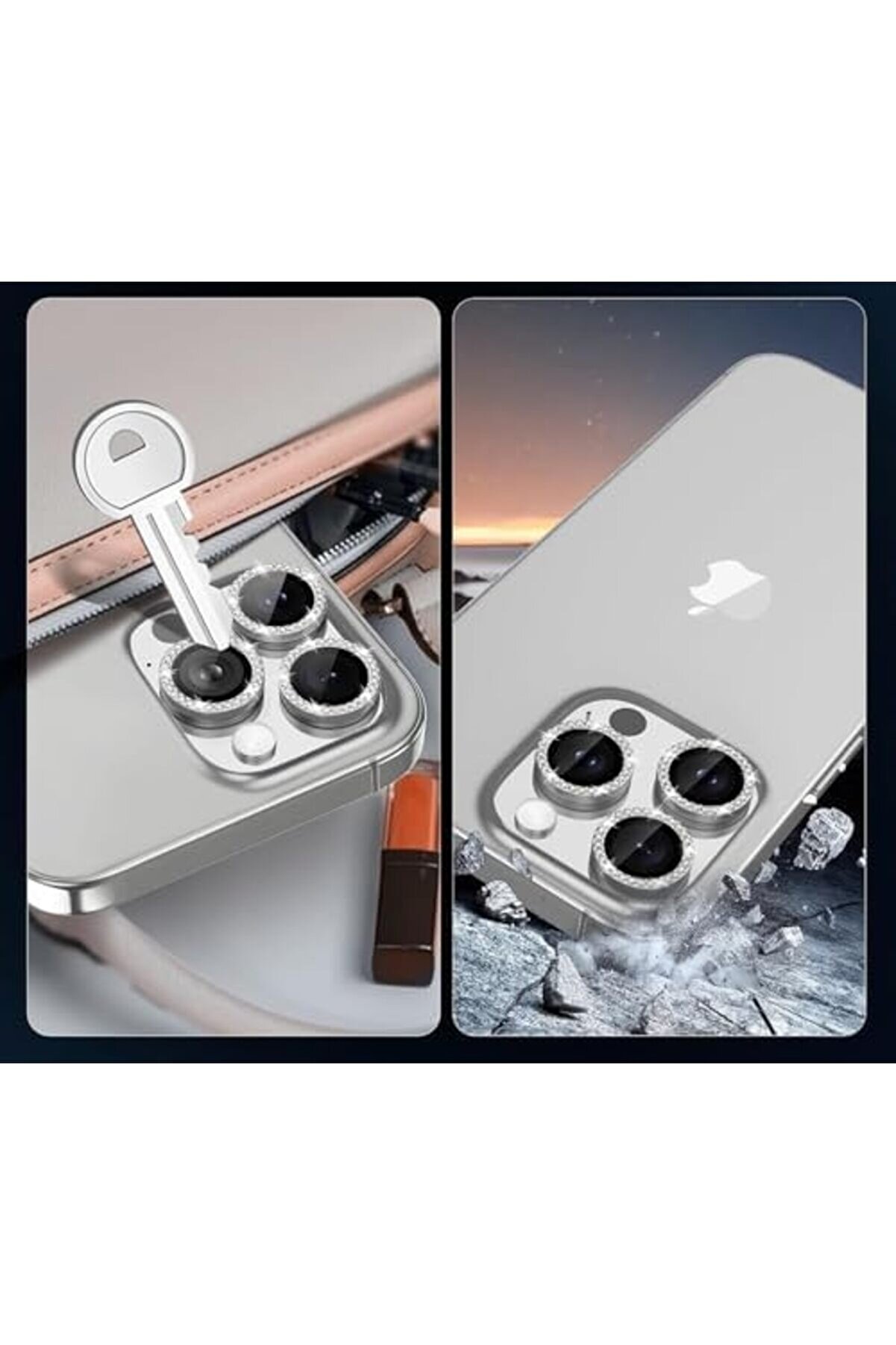 16 Pro/ 16 Pro Max Taşlı Lens Premi̇um Kali̇te Ve Görünüm Gümüş 1014773