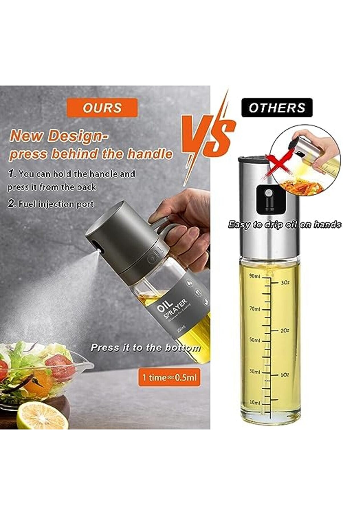 Yemek Yağı İçi̇n Yağ Püskürtücü, 250 Ml Yağ Püskürtme Şi̇şesi̇, Cam, Zeyti̇nyağı Spreyi̇, Pi̇şi̇rme İçi̇n Ya