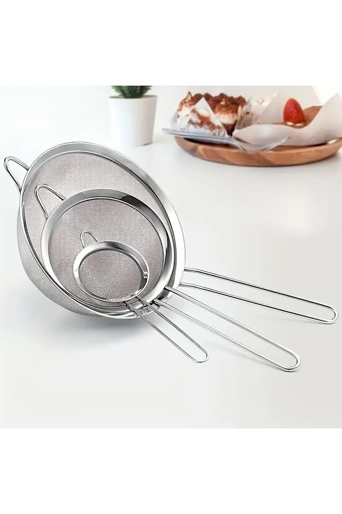 STOREMAX modashine Paslanmaz Çelik Pratik 3'lü Çay Süzgeci Sebze Makarna Un Süzgeç 12 14 16 Cm modascope