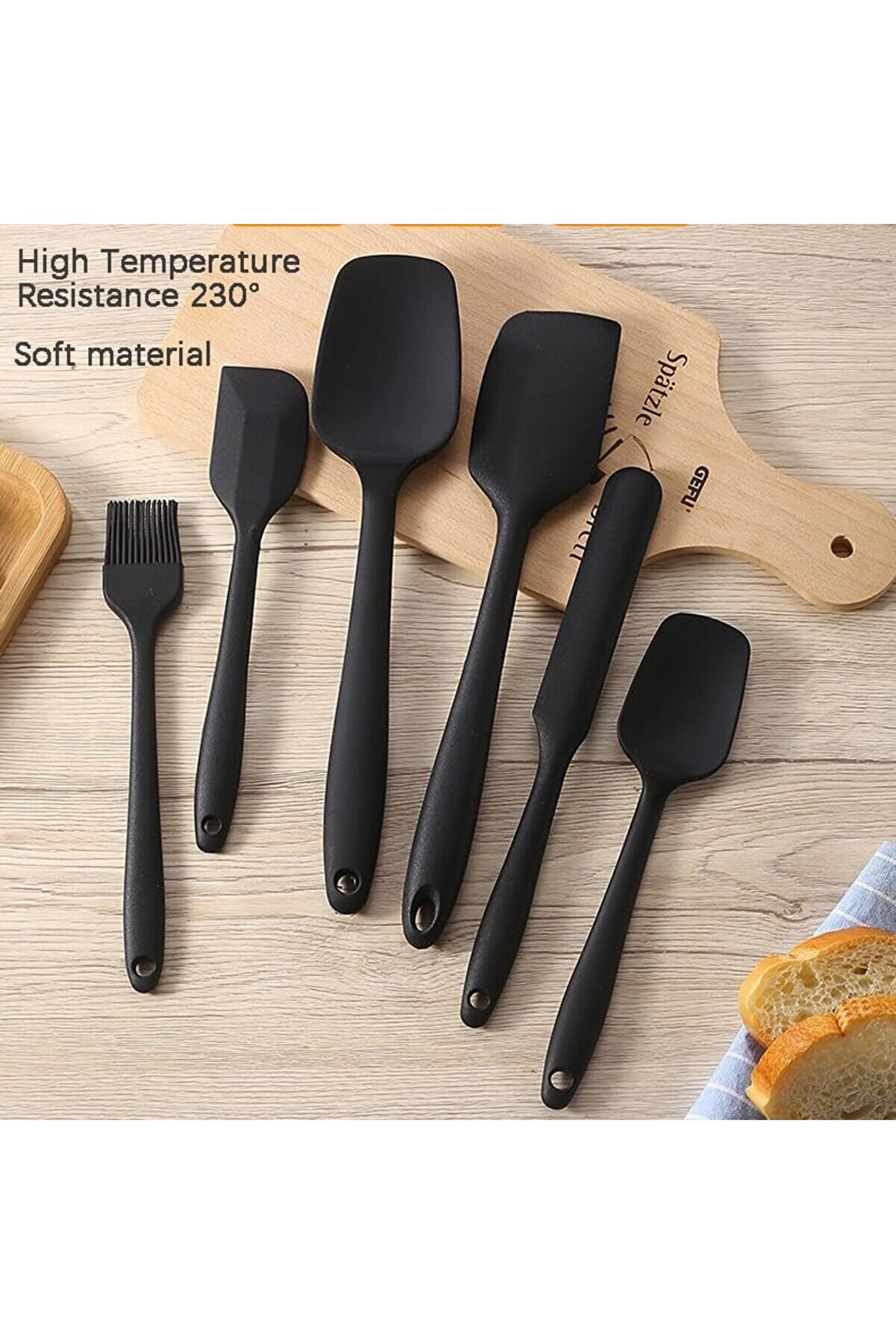 Modashi̇ne Si̇li̇kon Mutfak Seti̇, Yapışmaz Spatula, Kaşık, Bıçak, Pasta Fırçası, Yumurta Fırçası Yanmaz