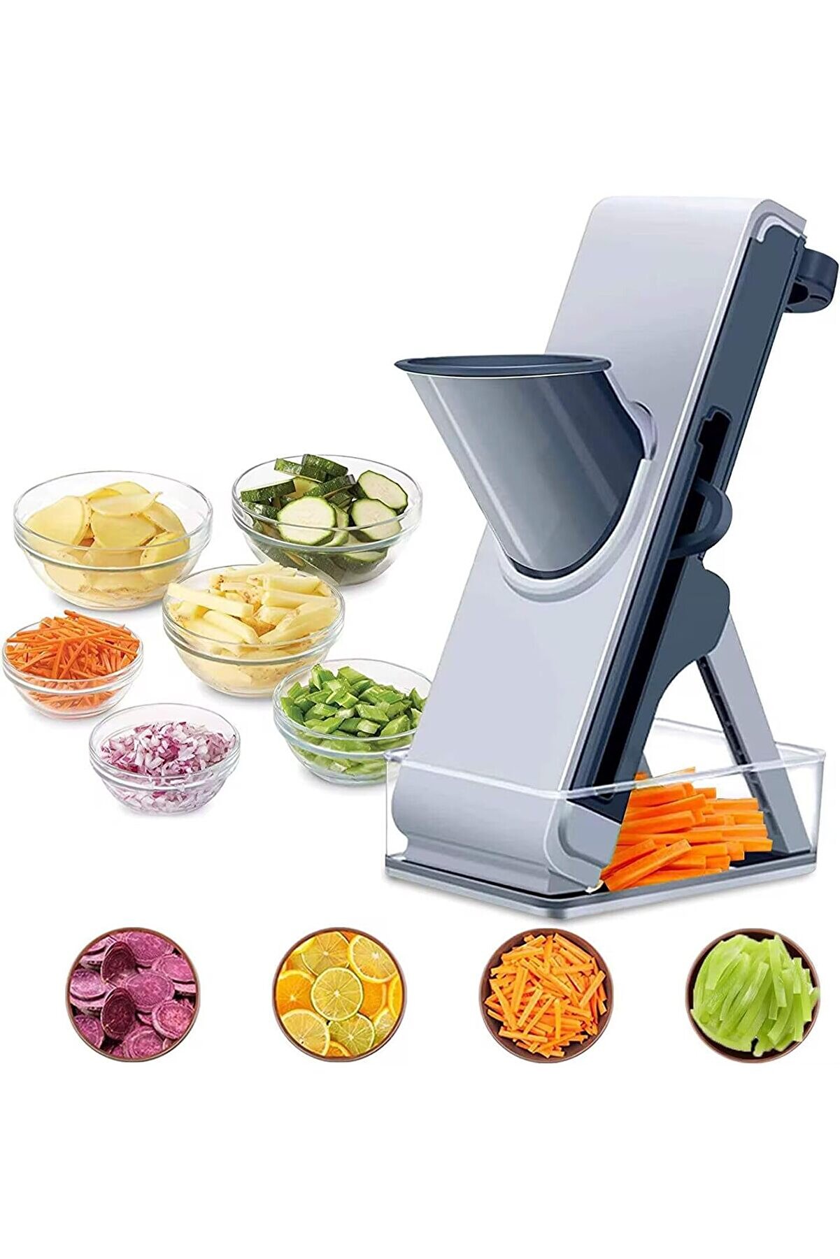 STOREMAX shopverse Profesyonel Basmalı Rende Doğrayıcı – 3 Bıçaklı Paslanmaz Çelik Kesme, Mandolin Doğrama ve