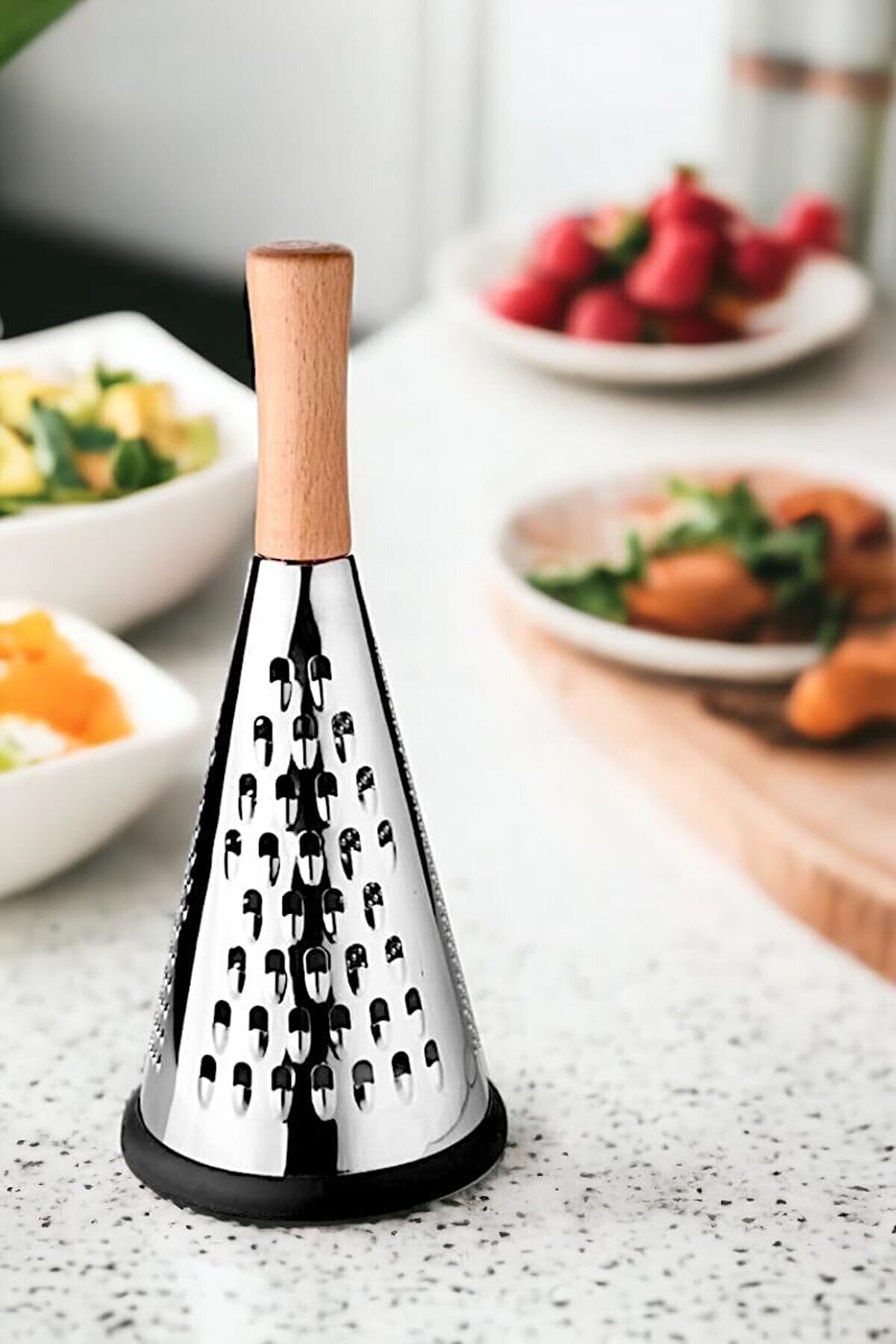 STOREMAX pltnstoreshop Ahşap Tutuculu 3 Taraflı Paslanmaz Çelik Lüks Şef Rendesi Orta Boy, Ahşap Saplı 3 Tara