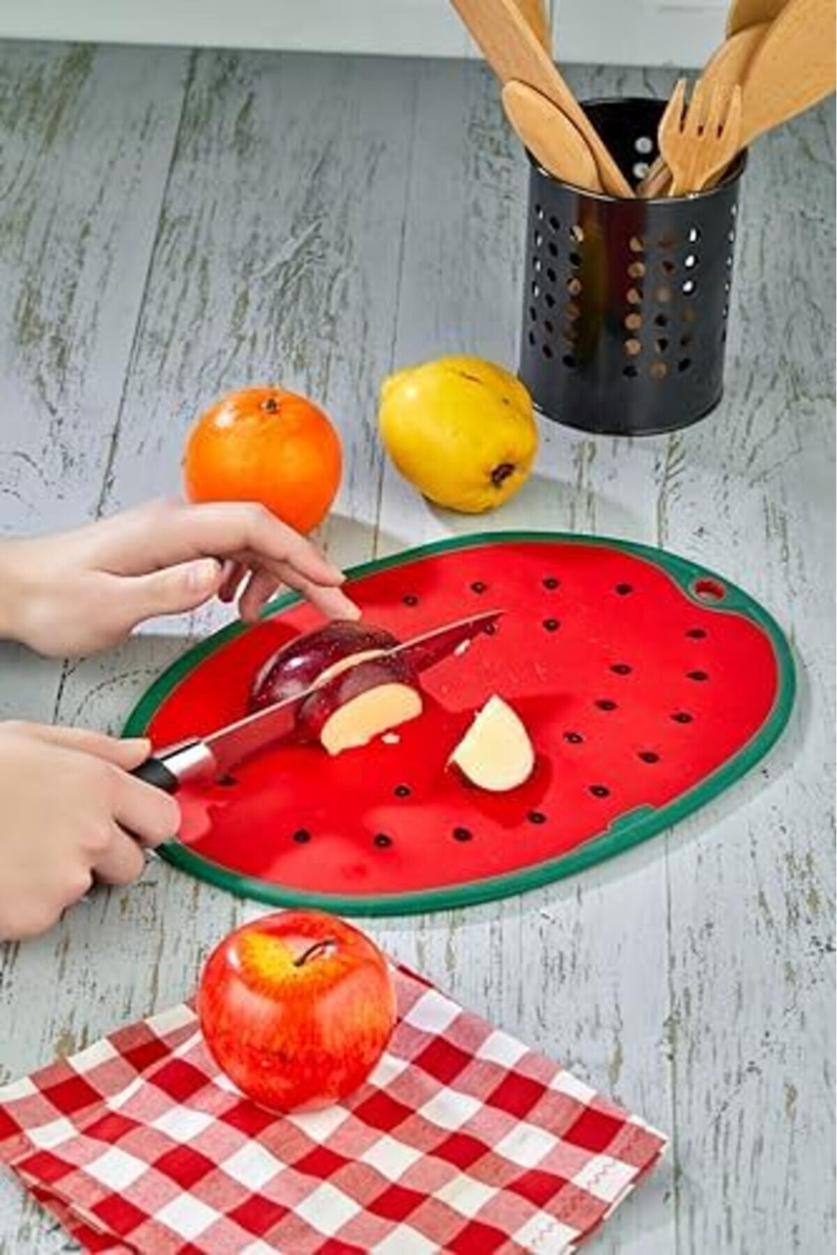 Ve Hi̇jyeni̇k Plasti̇k Kesi̇m Panosu –Karpuz Desenli̇- Mutfakta Prati̇k Ve Güvenli̇ Kullanım-Mutfak Ve Gıda