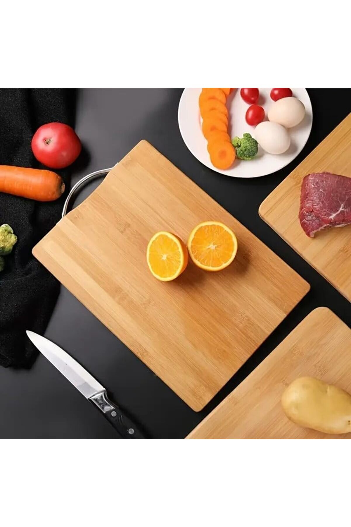 Modashi̇ne Metal Saplı Bambu Kesme Tahtası Anti̇bakteri̇el Yıkanabi̇li̇r Doğrama Tahtası Di̇kdörtgen 34X24