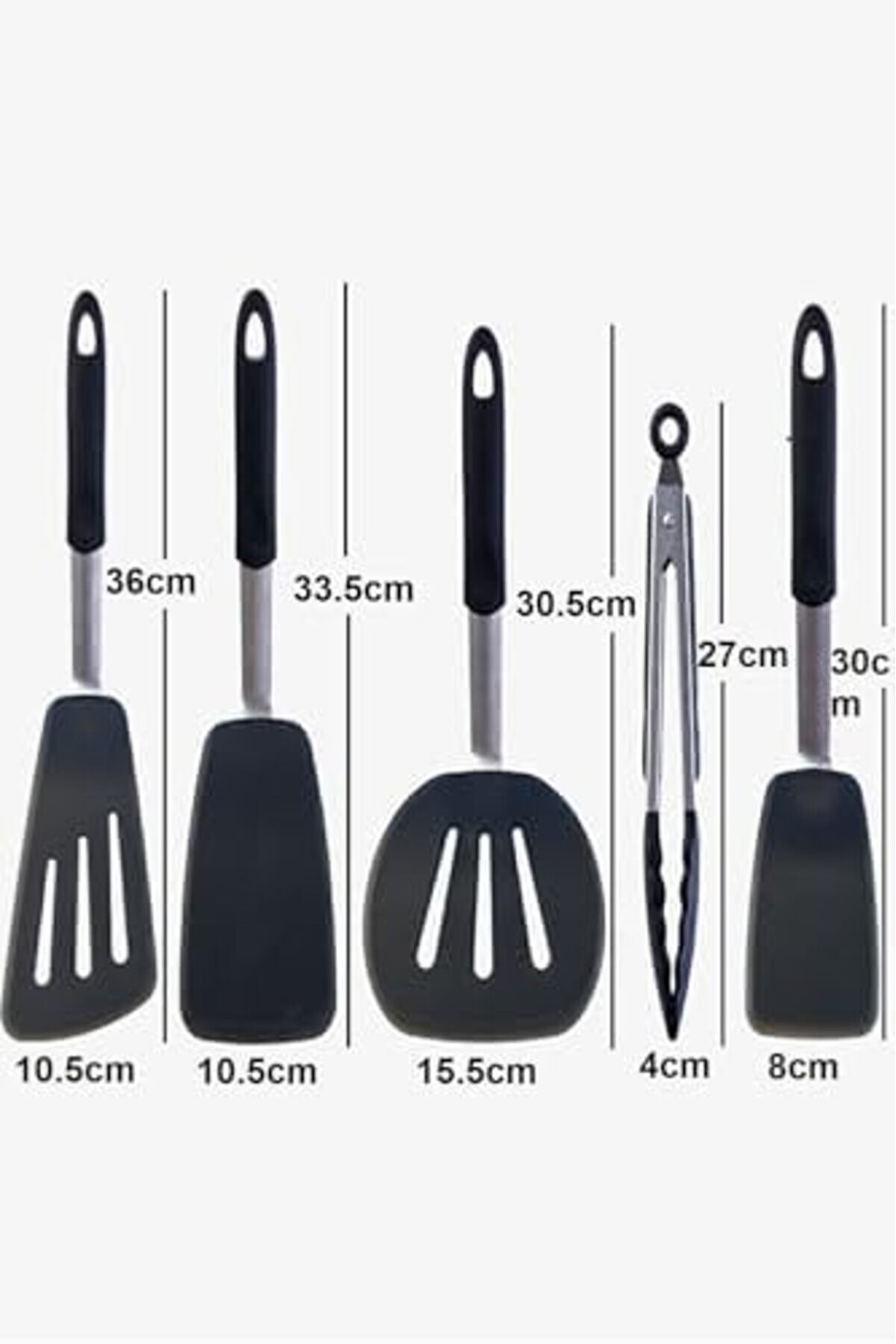 Pltnstoreshop Donatella Isıya Dayanıklı Yanmaz Yapışmaz Si̇li̇kon, Paslanmaz Çeli̇k Spatula Set 5 Prça