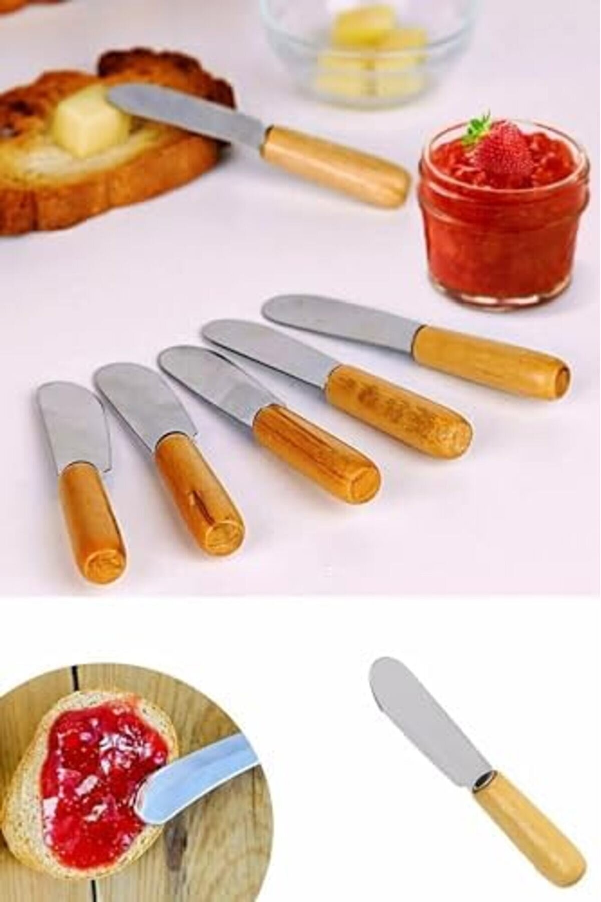 Modashi̇ne Terayağ Bal Çi̇kolata Bıçağı, 6 Lı Ahşap Saplı Kahvaltı Spatulası Modascope 1014773