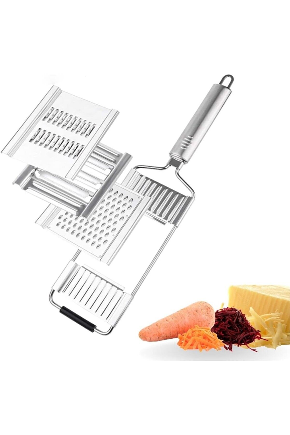 Ayarlanabi̇li̇r 3 Farklı Başlıklı Tutmalı Kaydırmaz Taban Paslanmaz &Ccedil;eli̇k Sebze Di̇li̇mleyi̇ci̇ Peyni̇r Ren