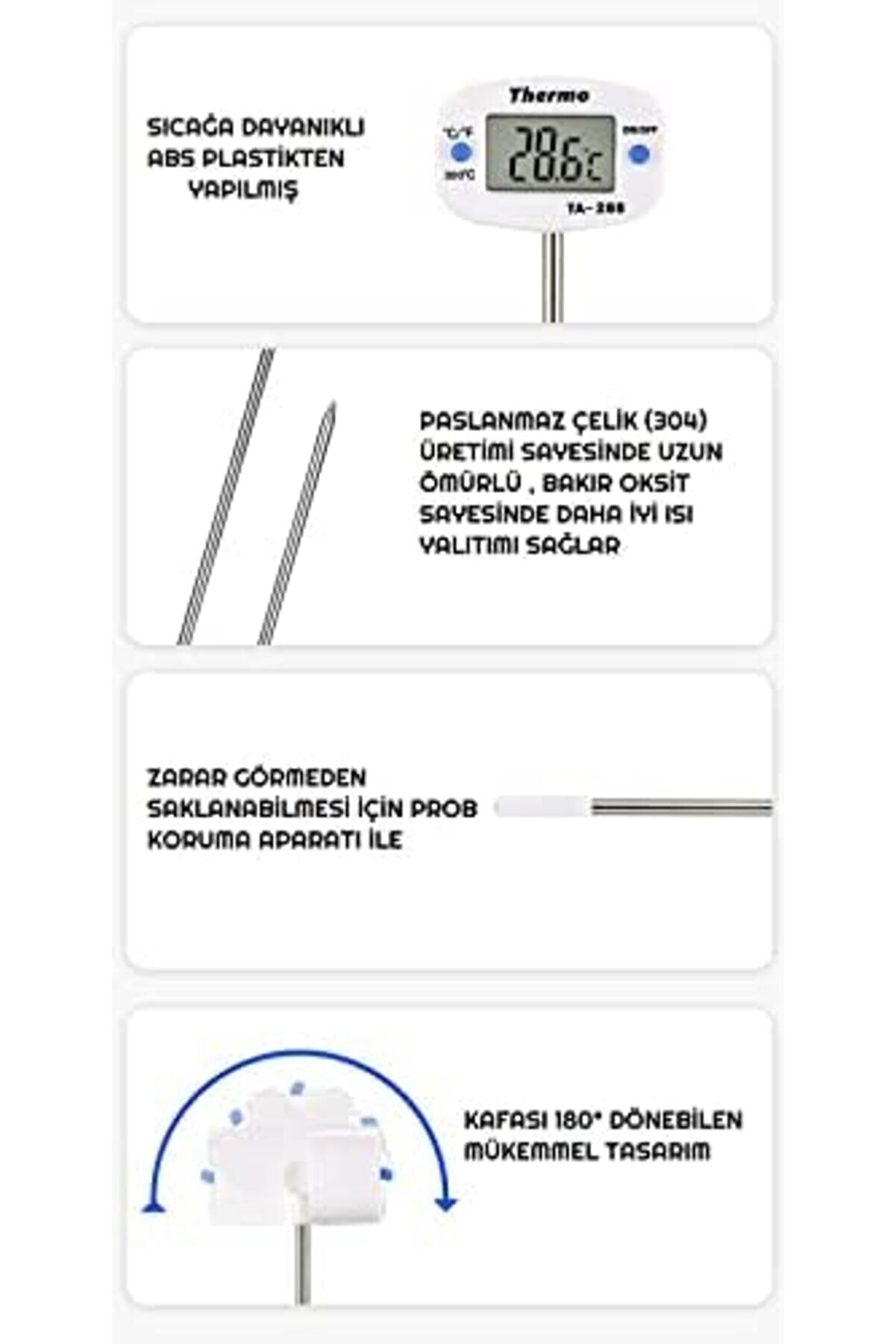 Modashi̇ne Thermo Ta-288 Oynar Başlıklı Mutfak Yemek Termometresi̇ Paslanmaz Çeli̇k Ölçer Modascope 101