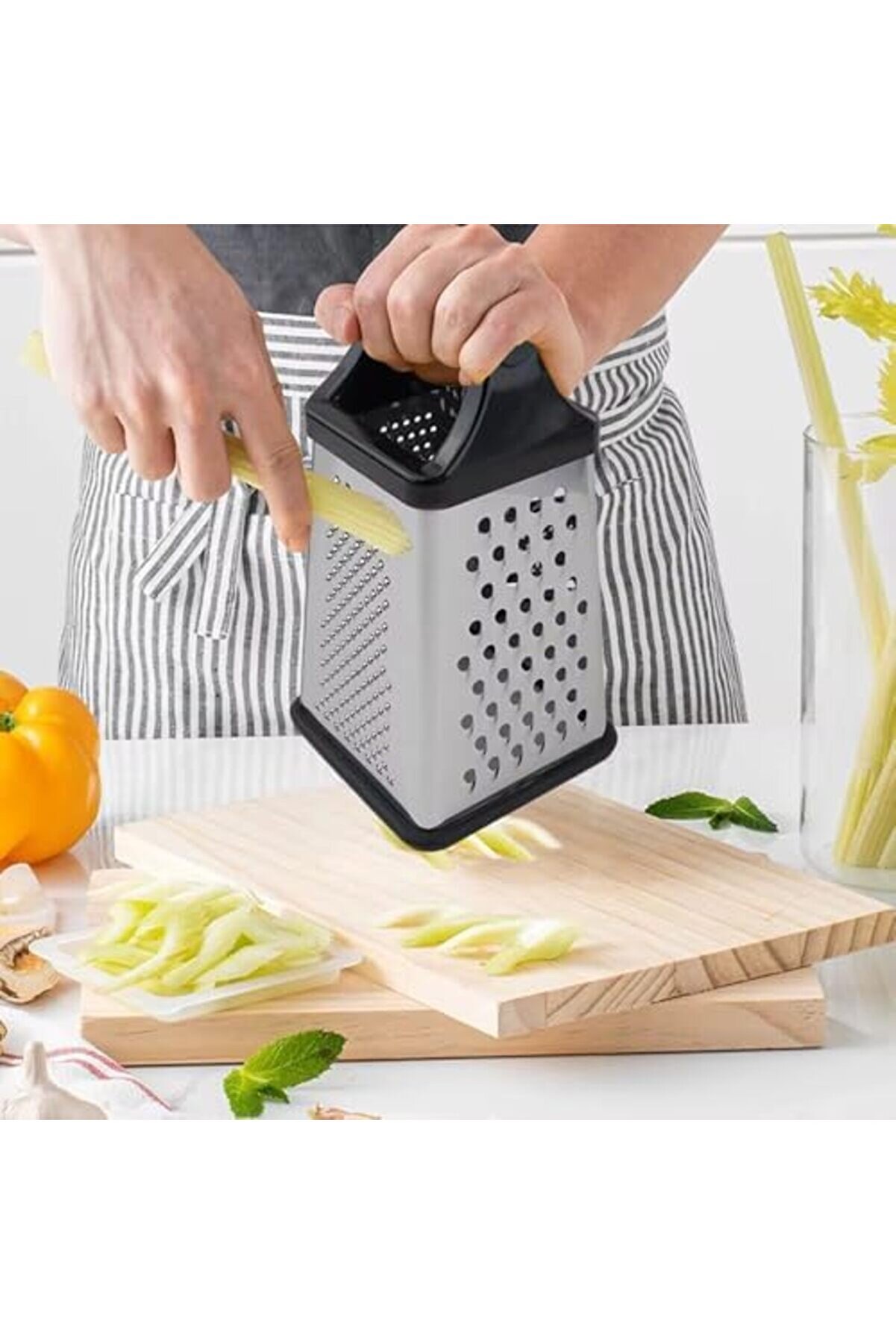 Modashi̇ne Si̇li̇kon Saplı 4 Yüzeyli̇ Kaymaz Tabanlı Paslanmaz Çeli̇k Rende – Ergonomi̇k Tasarım, Prati̇k K