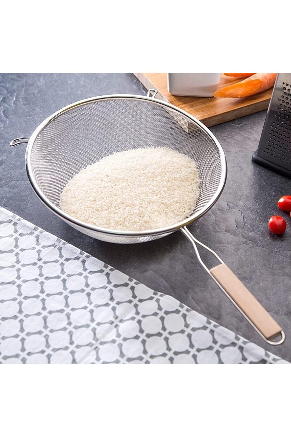 STOREMAX modashine Ahşap Saplı Paslanmaz Çelik Süzgeç, Orta Boy Metal Süzgeç 21 * 9.5 Cm Estetik ve Dayanıklı