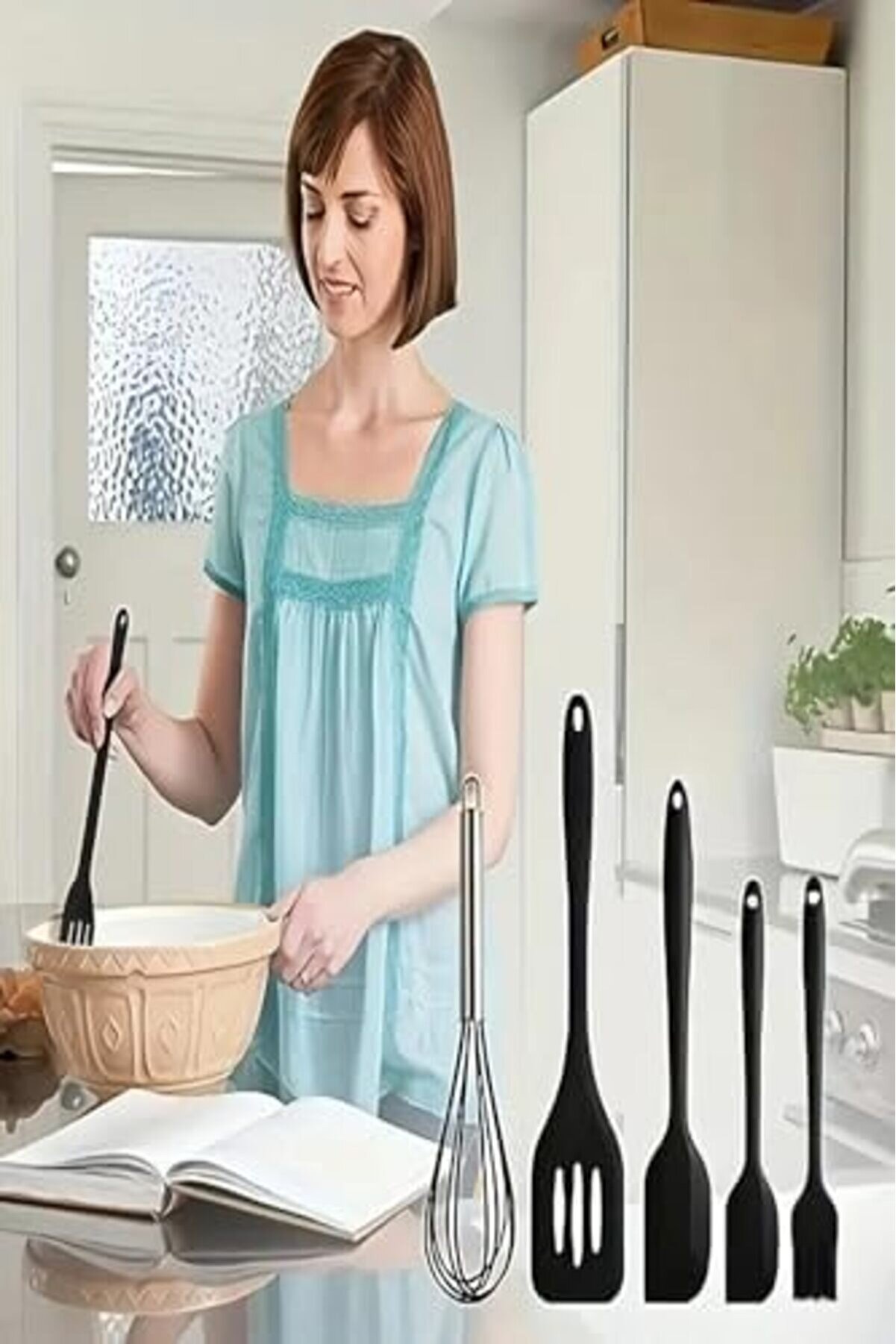 Modashi̇ne Dayanıklı Yanmaz Yapışmaz Si̇li̇kon Spatula Seti̇ 5 Parça Si̇yah Modascope 1014773