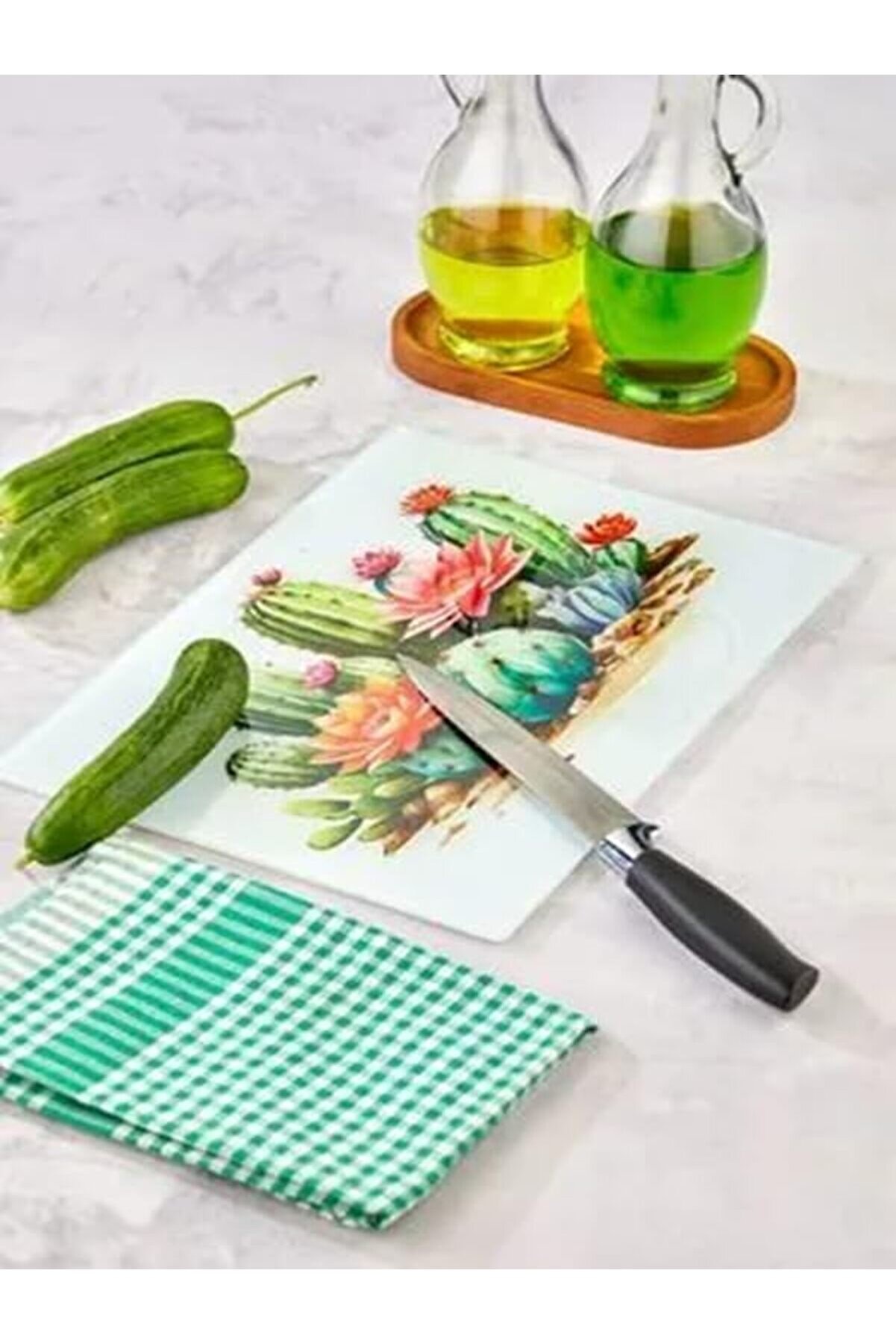 STOREMAX modashine Kaktüs Desenli Temperli Cam Kesme Tahtası, Mutfak İçin, Hijyenik ve Dayanıklı modascope 10