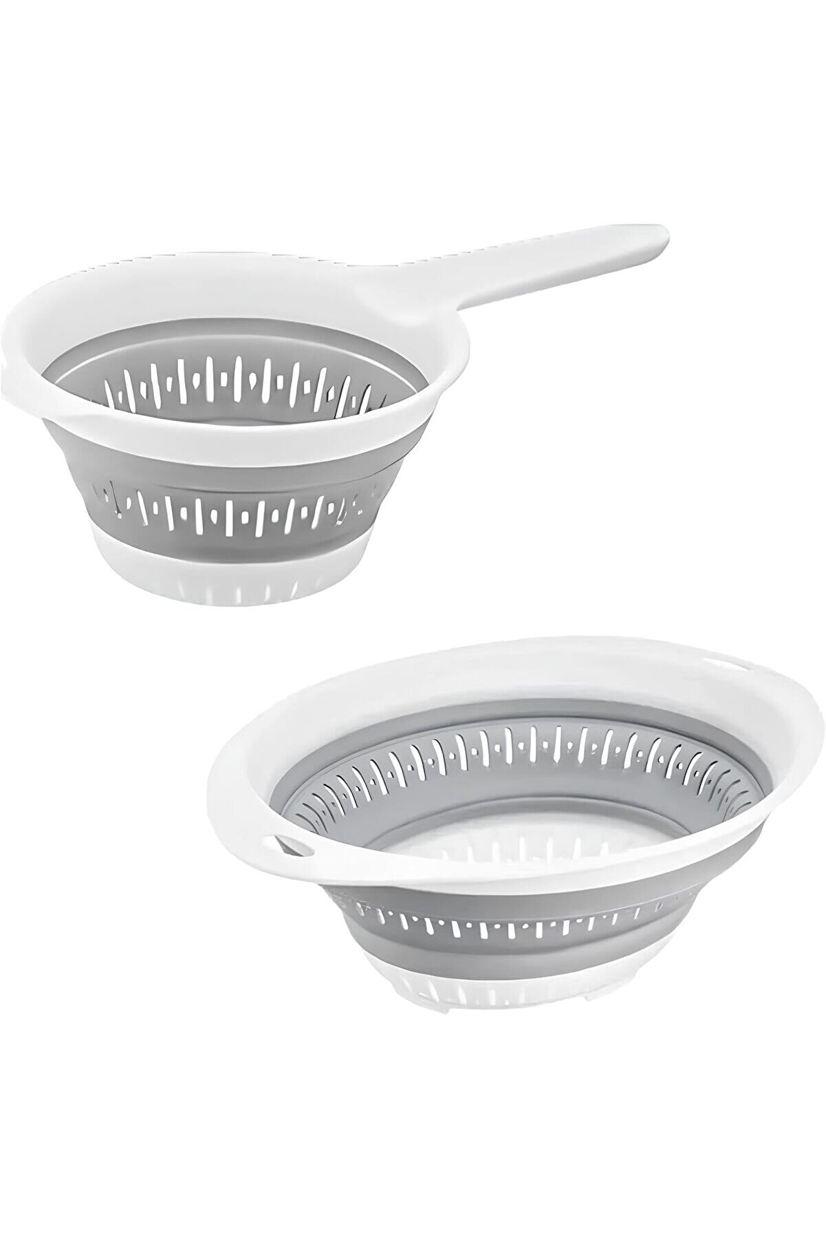 STOREMAX modashine Katlanabilir Süzgeç Seti, 40 cm Yuvarlak ve 30,5 x 14 cm Saplı, BPA İçermeyen, Beyaz ve Gr