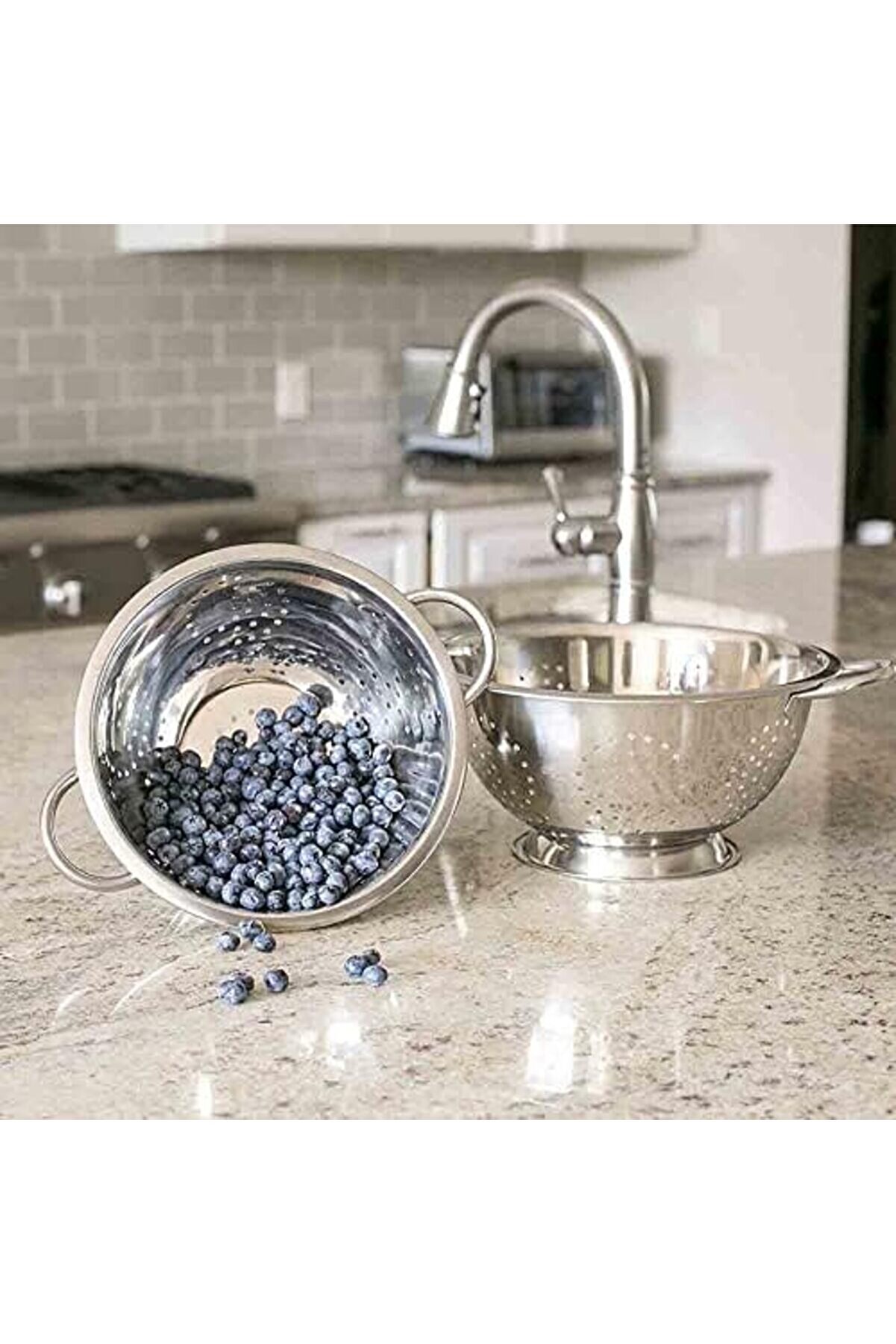 Modashi̇ne Paslanmaz Çeli̇k Makarna Süzgeci̇, Salata Süzgeci̇ - 30 Cm Çap, Çok Renkli̇ Modascope 1014773