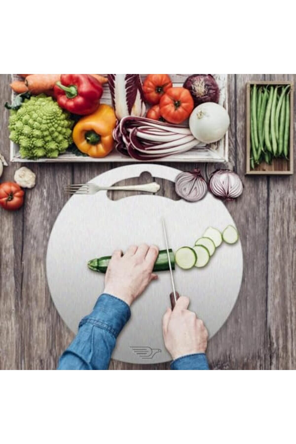 Shpsell Yuvarlak Paslanmaz Çeli̇k Kesme Tahtası Mutfak Pi̇kni̇k İçi̇n 304 Kali̇te Küf Tutm