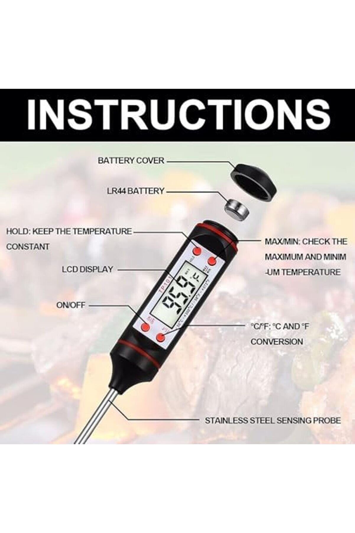 Modashi̇ne Termometresi̇ Termometre Gıda Termometresi̇ 300 C Ölçüm (Kali̇teli̇) Özel Kutulu Modascope 101