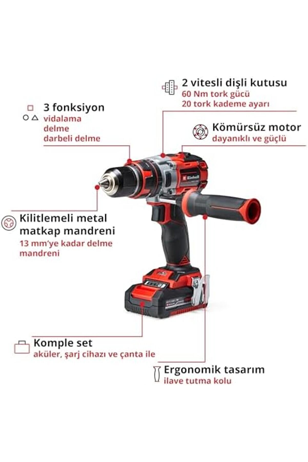 Te-Cd 18 Li̇-İ Kömürsüz Power X- Akülü Darbeli̇ Vi̇dalama (Darbe Fonksi̇yonlu, Li̇-Ion, 18 V, 2 Hız, 60 N