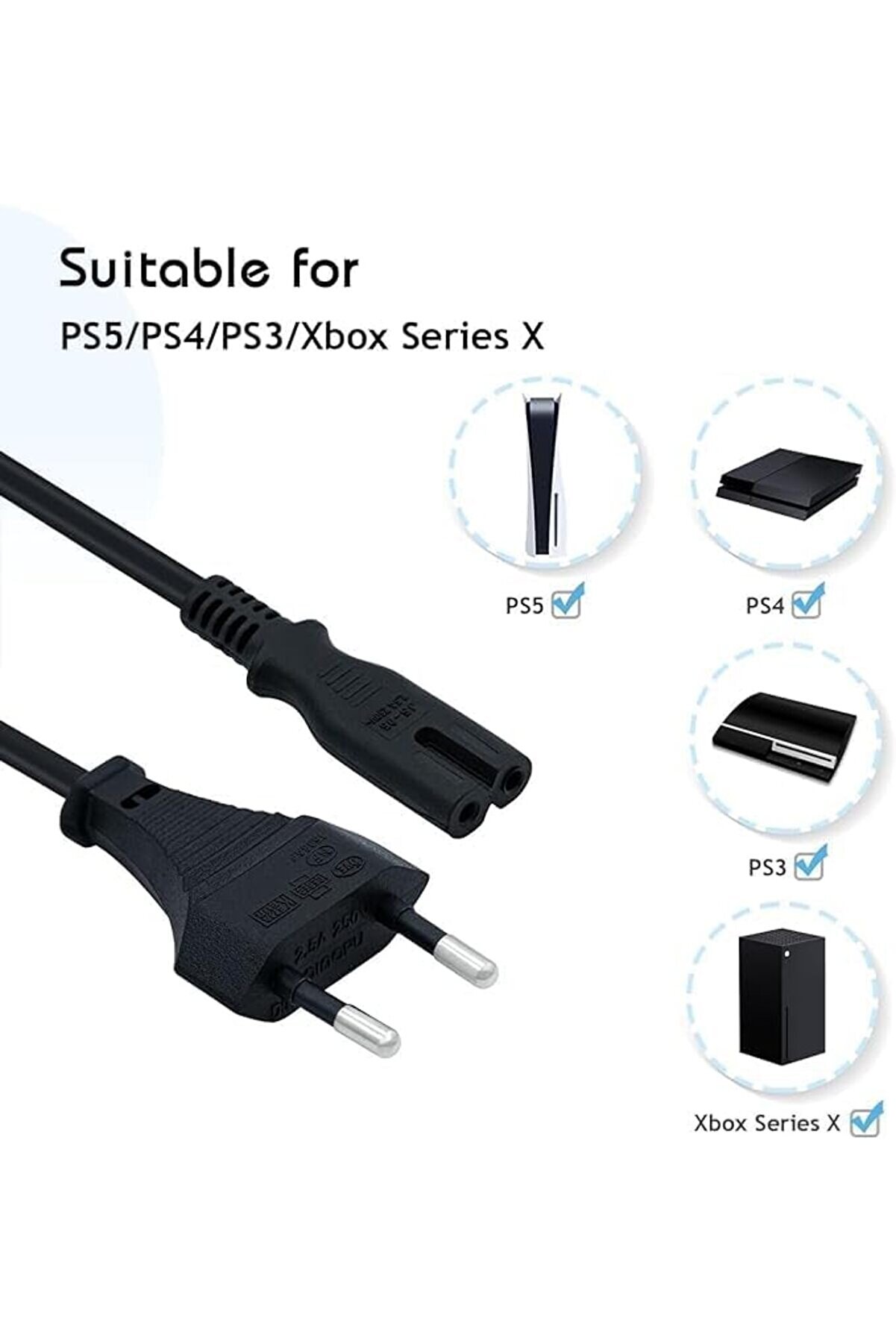 Ps5/ Ps4/ Ps3 / Xbox Seri̇es S-X Uyumlu 2 Pi̇nli̇ 1.5 Metre G&uuml;&ccedil; Kablosu Teyp Fi̇şi̇, Radyo Fi̇şi̇, Led Tv E