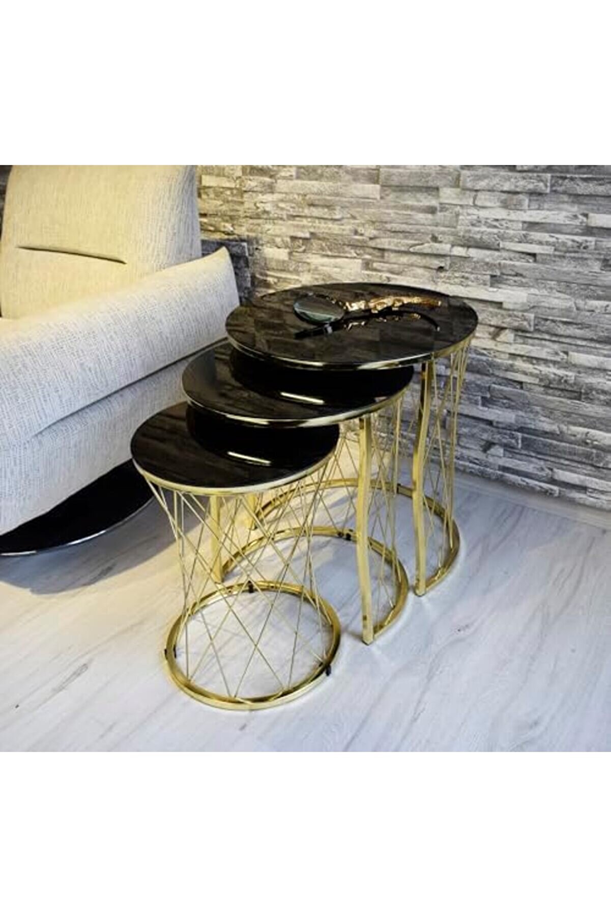 Lü Hasır Si̇yah Temperli̇ Cam Metal Zi̇gon Sehpa 1014773