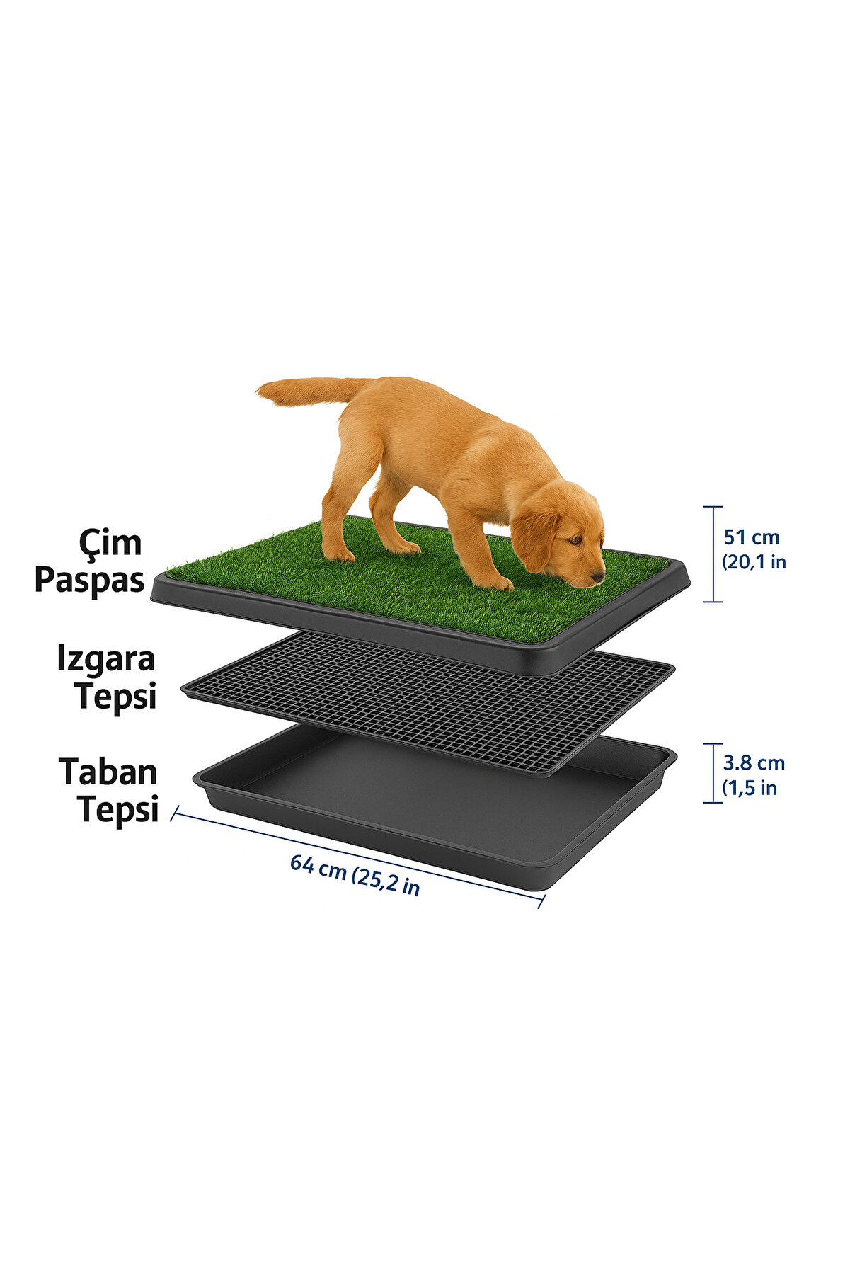 Büyük Boy 3 Katmanlı Köpek Tuvalet Eği̇ti̇m Pedi̇ – Suni̇ Çi̇m Zemi̇nli̇, Kolay Temi̇zlenebi̇li̇r (64X51 Cm)