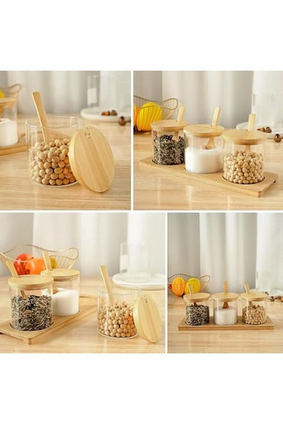 Vegashop Bambu Standlı 3 Lü Cam Baharatlık, Borasi̇li̇kat, Baharat Seti̇ - Şık Ve Fonksi̇yonel Bamb