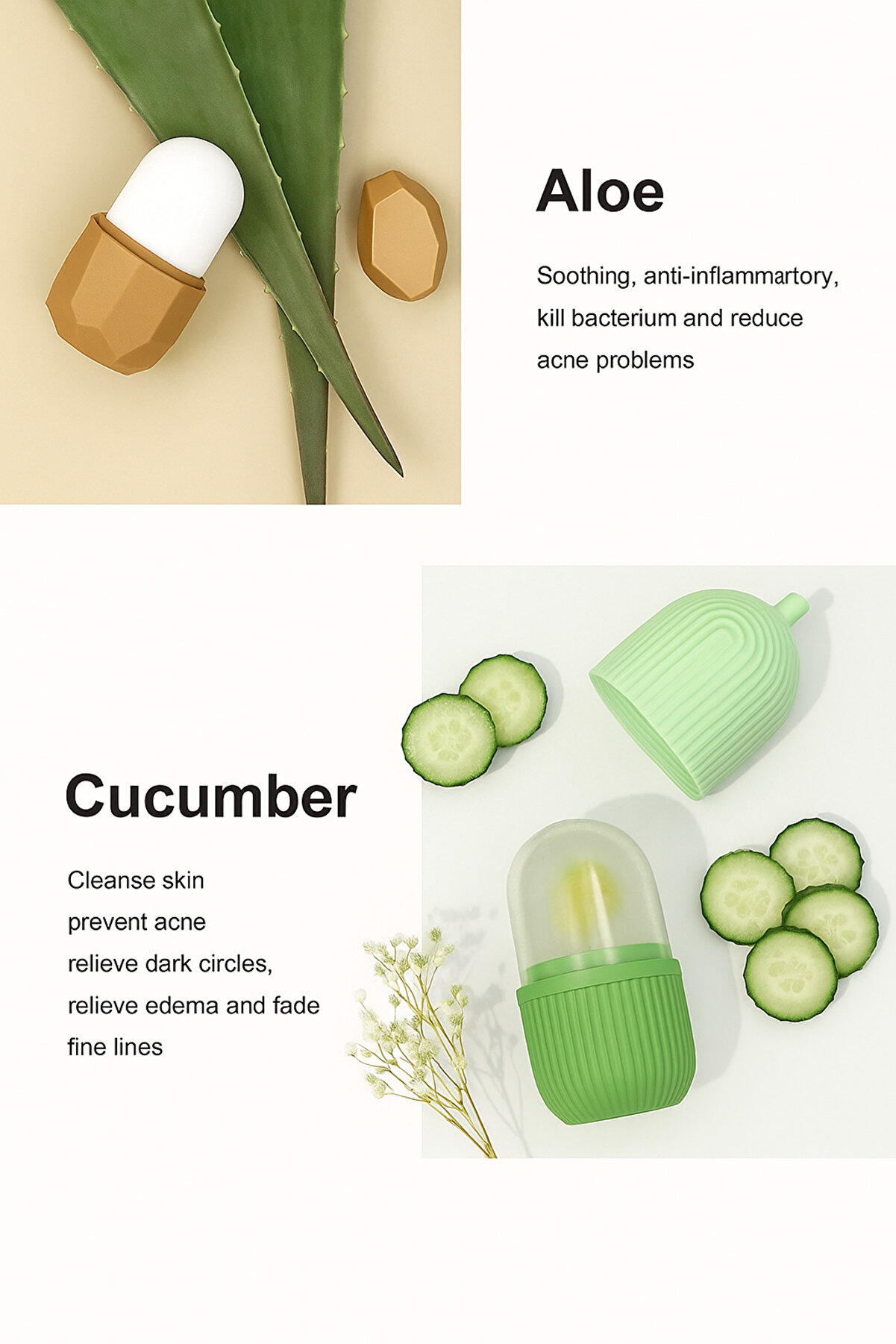 Buz Kalıbı Yüz Masaj Aleti̇ – Aloe & Salatalık Varyantlı Ci̇lt Sıkılaştırıcı Roller