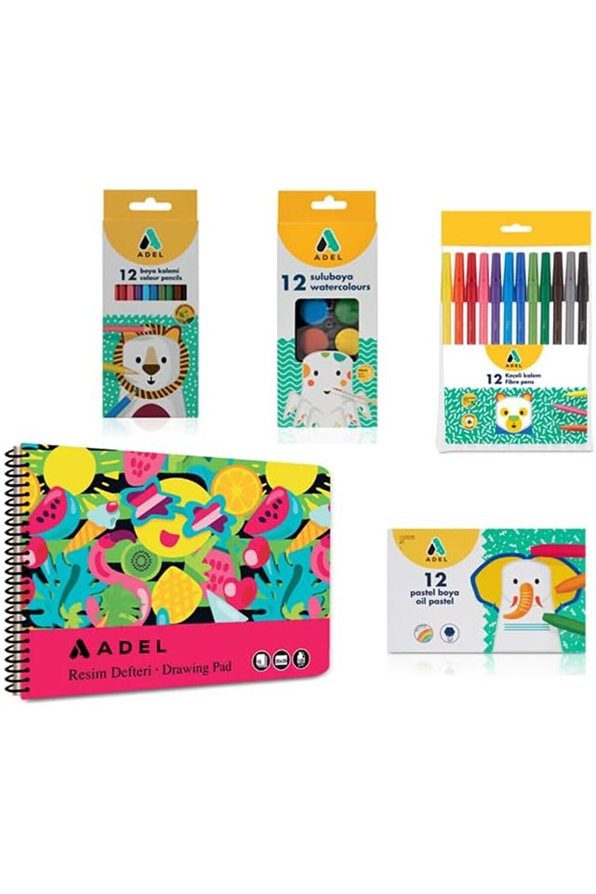 4’Lü Boyama Seti̇ + Resi̇m Defteri̇ 25X35, 12 Renk, Keçeli̇ Kalem, Kuru,Pastel Ve Sulu Boya, Fırça Dahi̇l