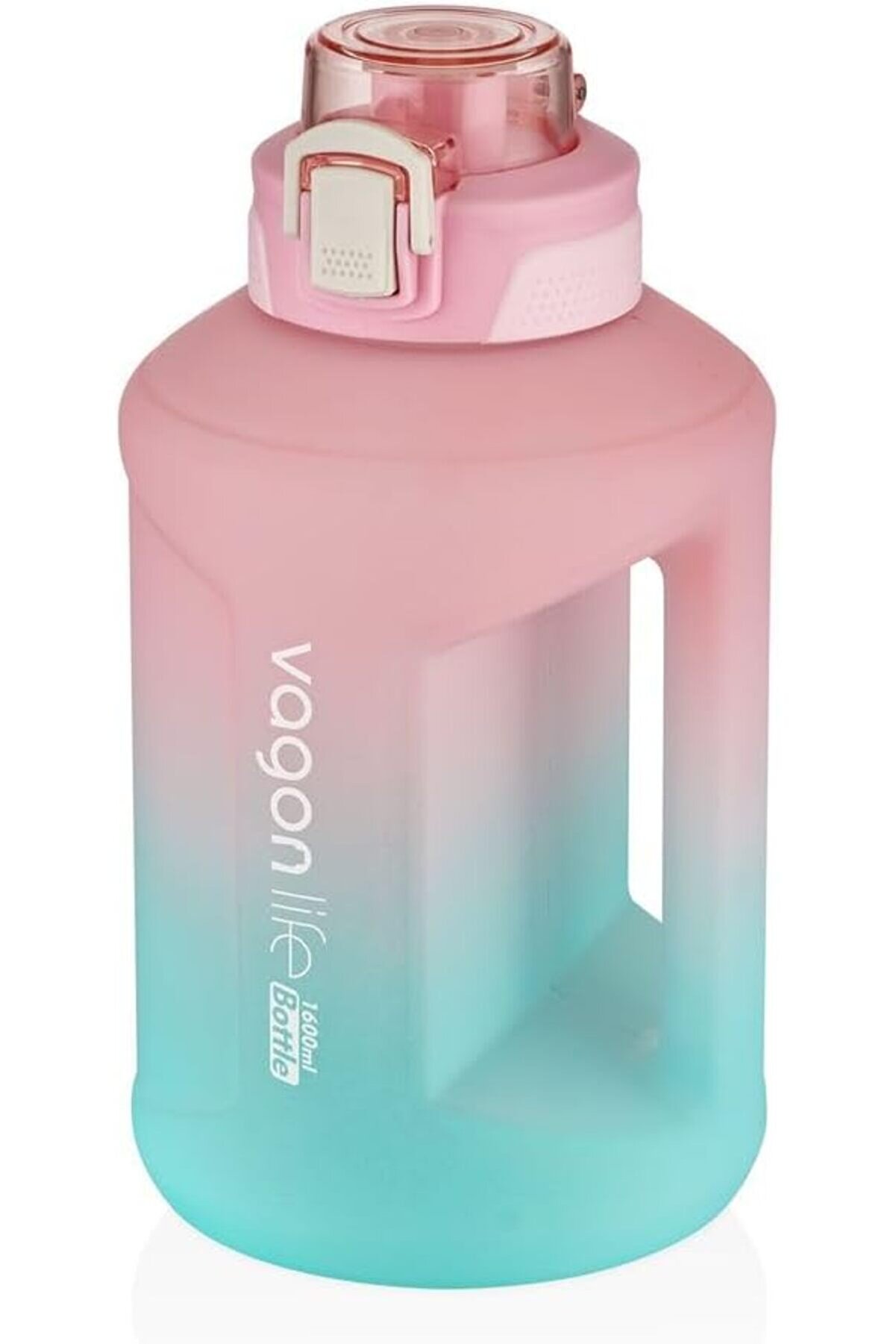 STOREMAX modashine Çift Renk Taşıma Askılı ve Kulplu Motivasyon Su Matarası Hediyeli SM-2307-PEMBETURKUAZ mod