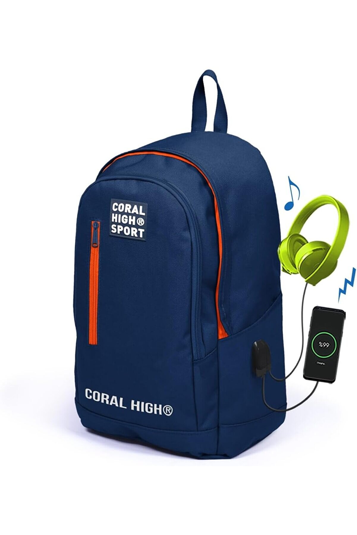 STOREMAX modashine Sport Lacivert Üç Bölmeli Usb Şarjlı Kulaklık Çıkışlı Sırt Çantası 23232 modascope 1014773