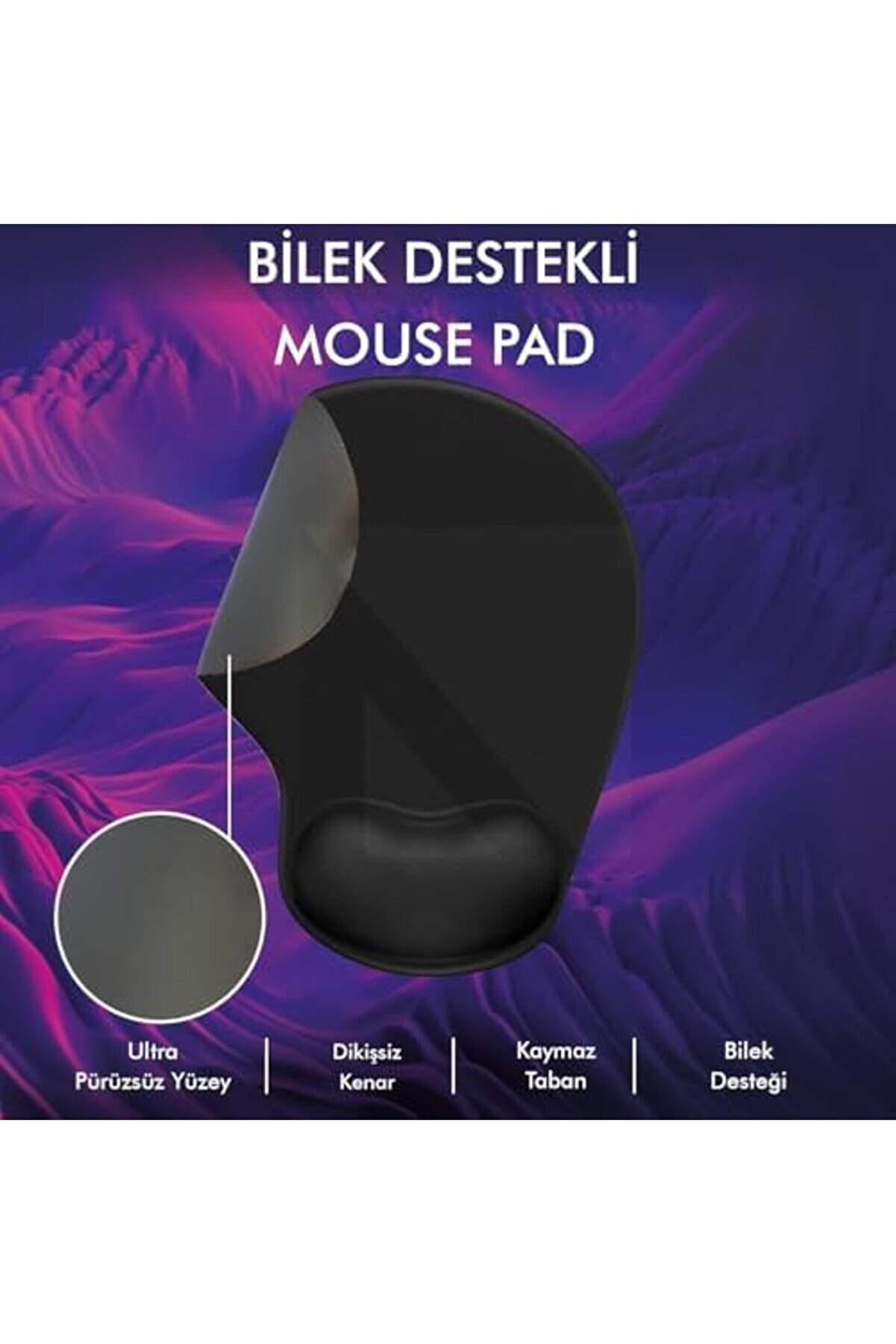 Modashi̇ne - Bi̇lek Destekli̇ Mouse Pad | Konforlu, Kaymaz Taban, Ergonomi̇k, Yumuşak, Ev,Ofi̇s (Si̇yah) M
