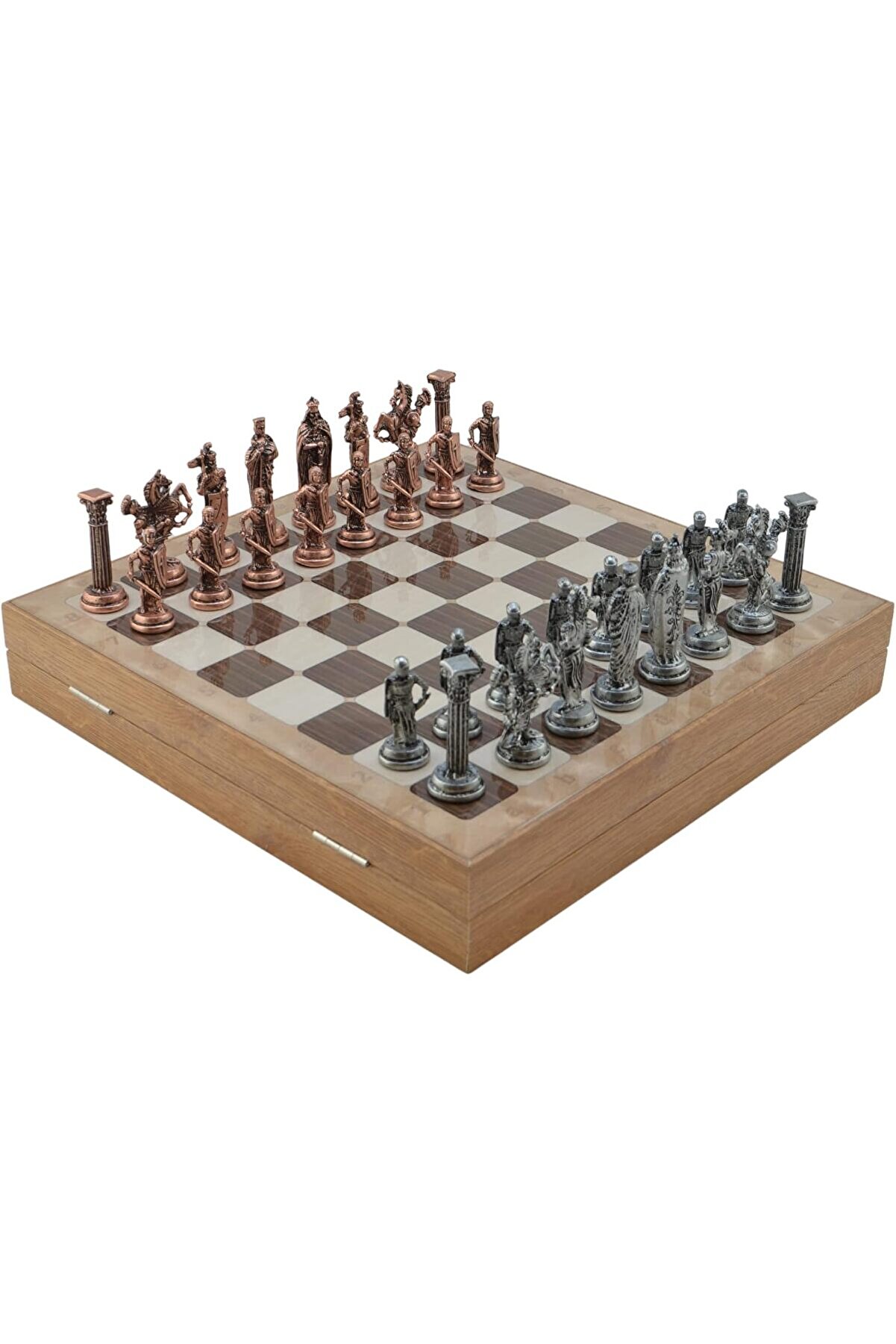 STOREMAX mrtshoppng Büyük Boy Metal -Bizans Satranç Tk. ve Mermer Desenli Sandıklı MDF Tahtası(36X36 cm.) mrt