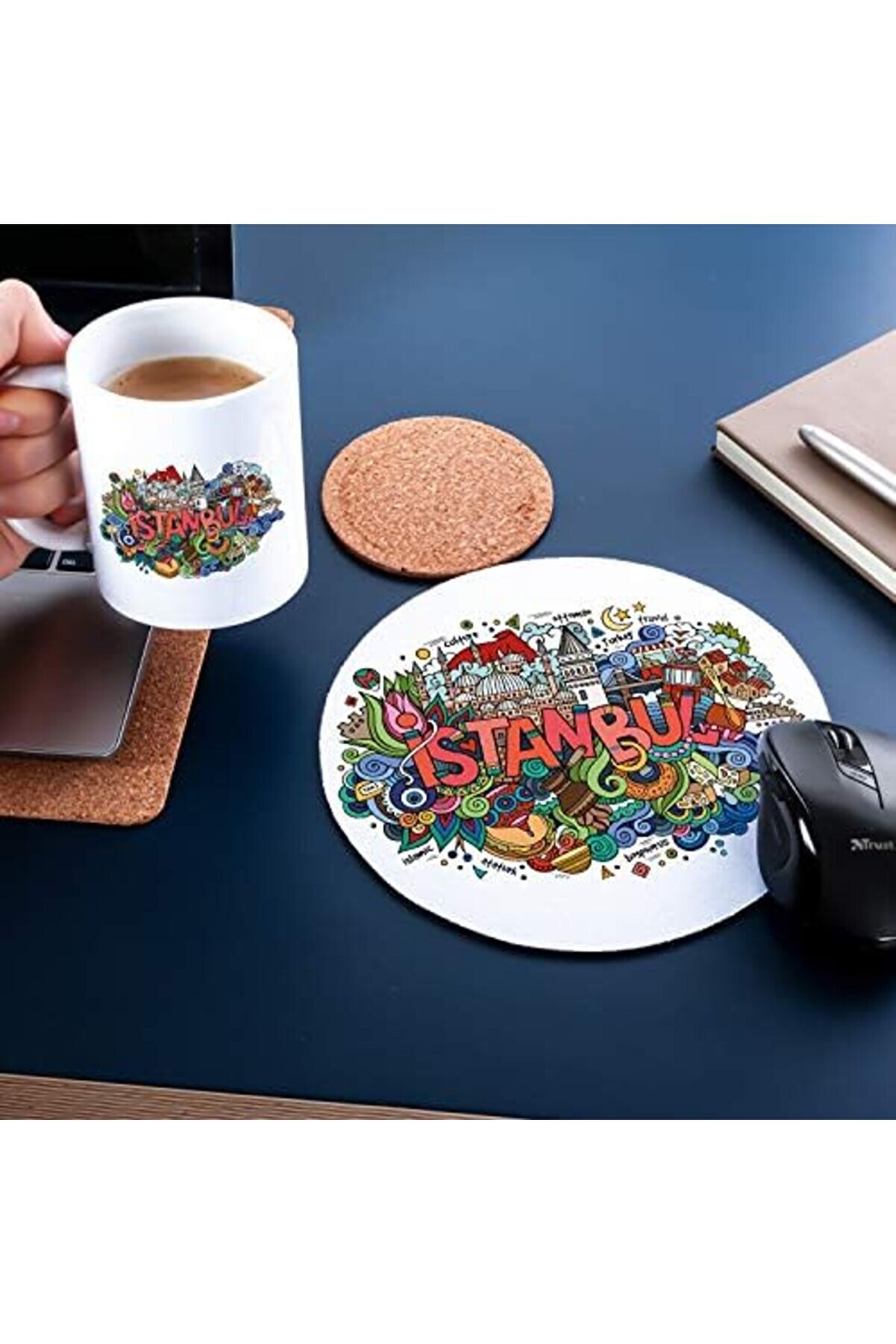 Si̇mgeleri̇ Tasarımlı Kupa Fi̇ncan Ve Mouse Pad Seti̇ 20 X 20 Cm 1175713