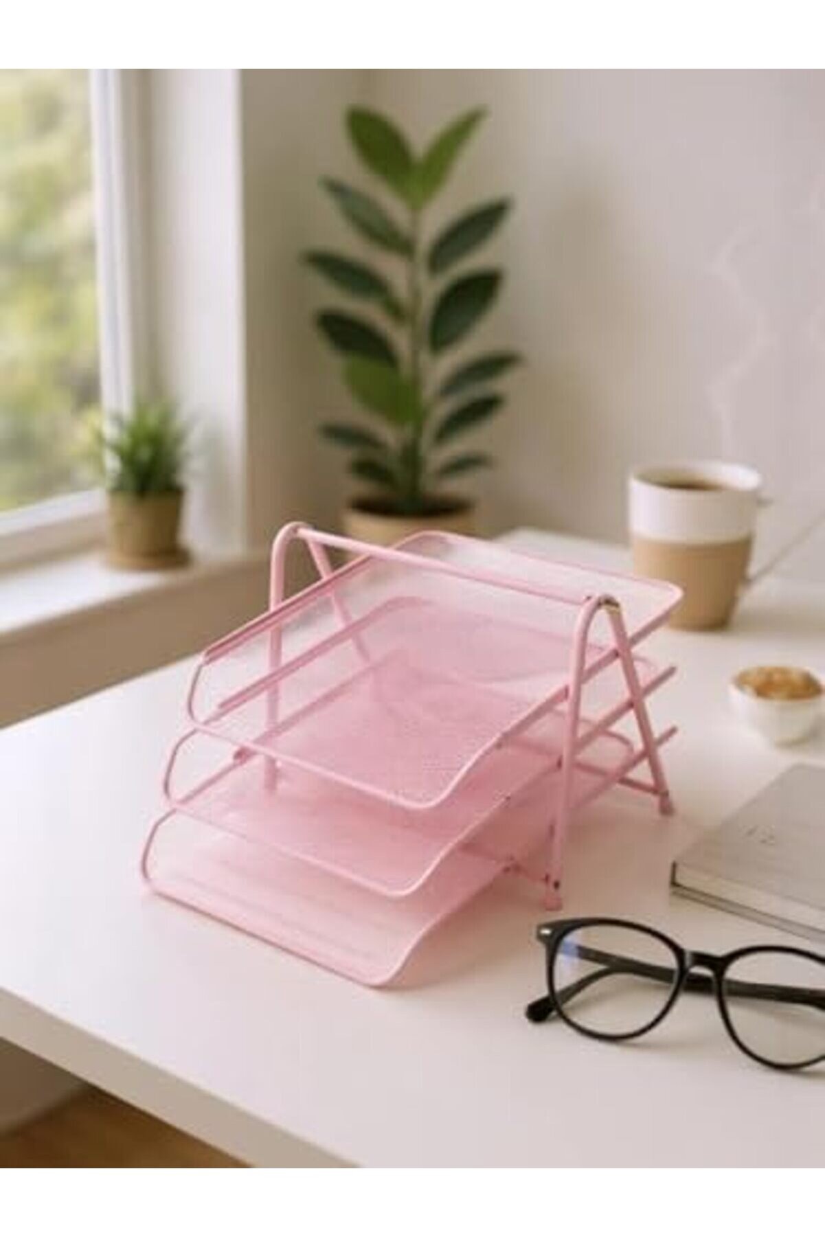Perfore 3 Lü Toz Pembe Evrak Rafı Nd-1