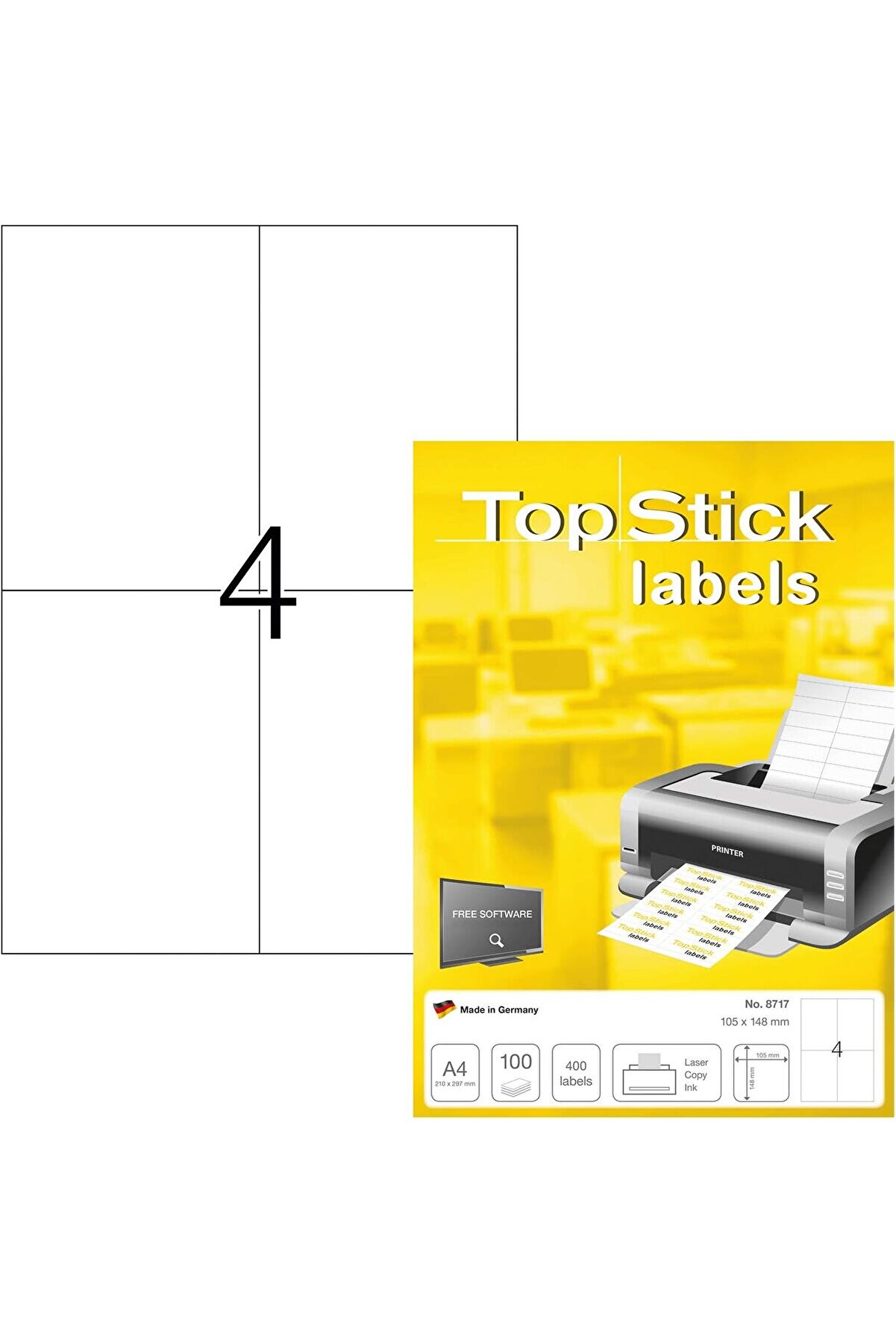 STOREMAX modashine 8717 Evrensel Etiketler, 100 Yaprak, 105 x 148 mm, A4 Adet Sayfa Başına, 400 Adet, Kendind