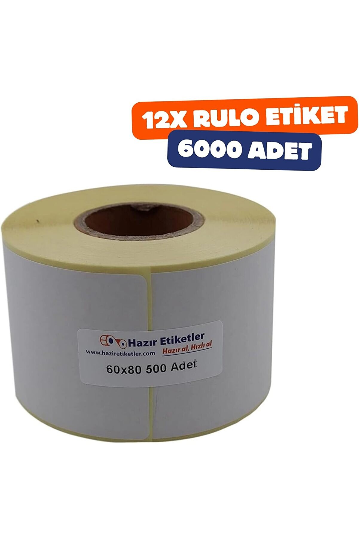 STOREMAX Etiket 60mm x 80mm Ruloda 500 Toplamda 12 Rulo 6000 Adet 40mm Çapında Baskısız Barkod Yazıcı Etiketi