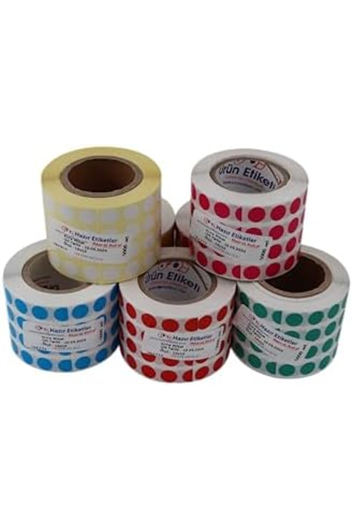 Modashi̇ne Eti̇ketler, Hazır Al Hızlı Al Kuşe Rulo Renkli̇ Zemi̇n Baskılı, 10Mm Çap, 5000 Adet, 5 L