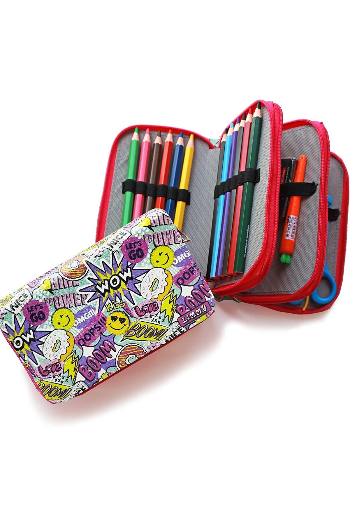 STOREMAX mrtshoppng Kutusu Wow Oops Boom Smile Desenli Organizer Vegan Deri Üç Bölmeli mrtshoppng 542093