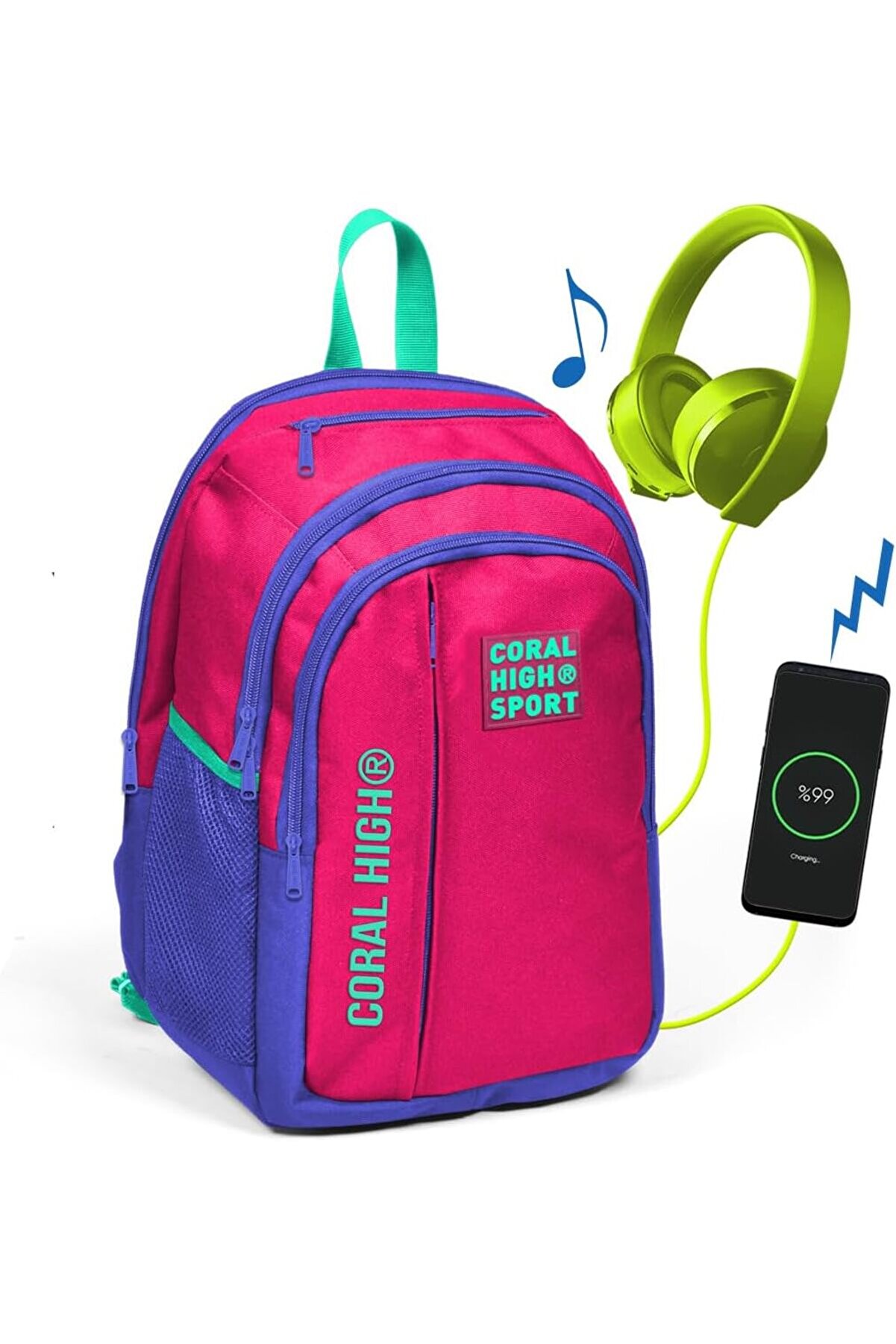 Modashi̇ne Sport Beş G&ouml;zl&uuml; Pembe Okul Ve G&uuml;nl&uuml;k Sırt &Ccedil;antası - Laptop+Tablet B&ouml;lmeli̇ Modascope 101477