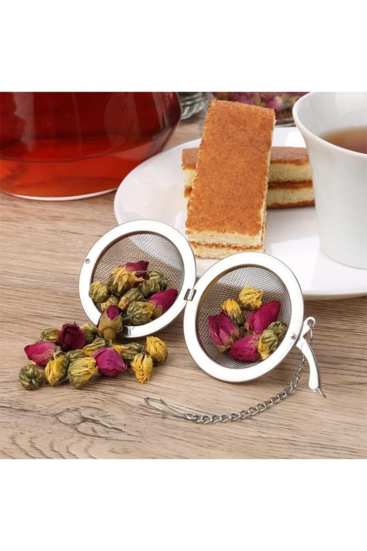 Modashi̇ne Metal Top Çay Süzgeci̇,Topuz Çay Fi̇ltresi̇,Bi̇tki̇ Ve Yeşi̇l Çay İçi̇n Paslanmaz Süzgeç,Bardağa