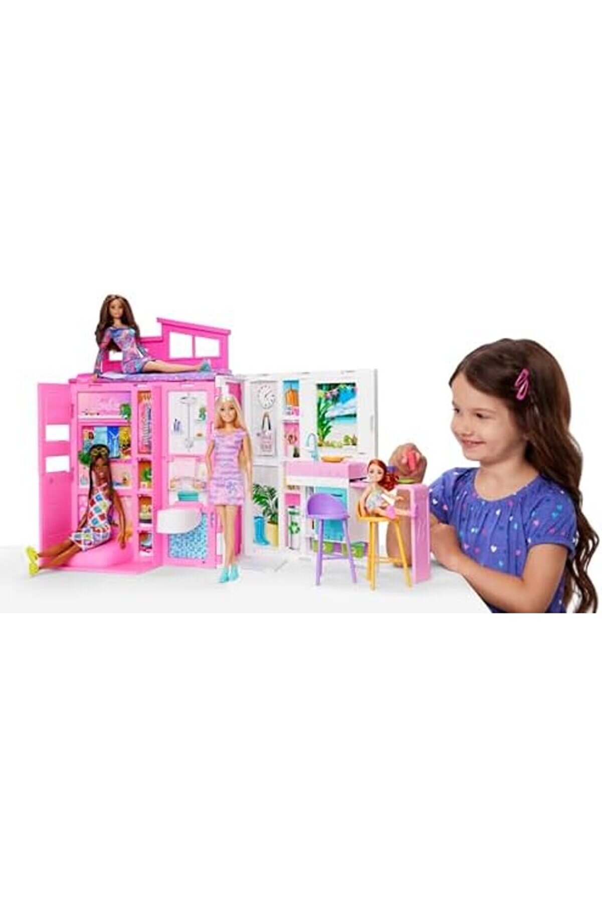 Mrtshoppng Bebek Ve Evi̇ Oyun Seti̇ Mutfak,, Çatı Katı Yatak Odası Ve Salon Dahi̇l 4 Oyun Alanı Buluna