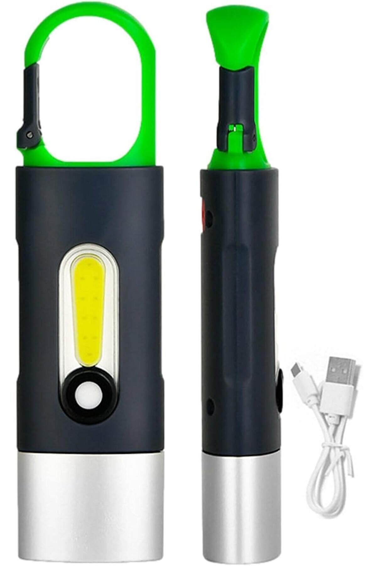 STOREMAX pltnstoreshop USB Type-C Şarjlı LED Anahtarlık Fener | 3W + COB Işık, 400 Lümen, Karabinalı, Mini To