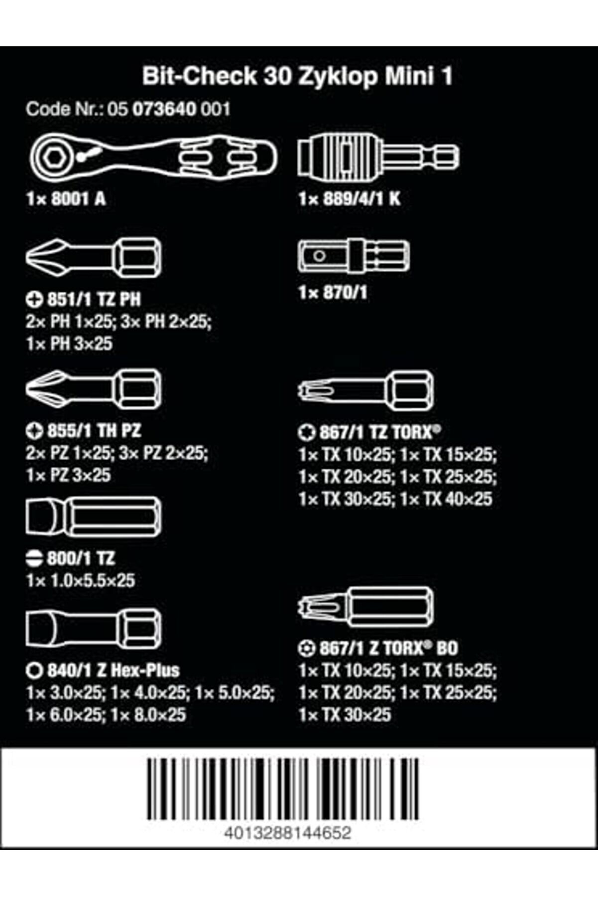 Uç Çeşi̇tleri̇ Bi̇t-Check, 30 Zyklop Mi̇ni̇ 1, 31 Parça, 0507364