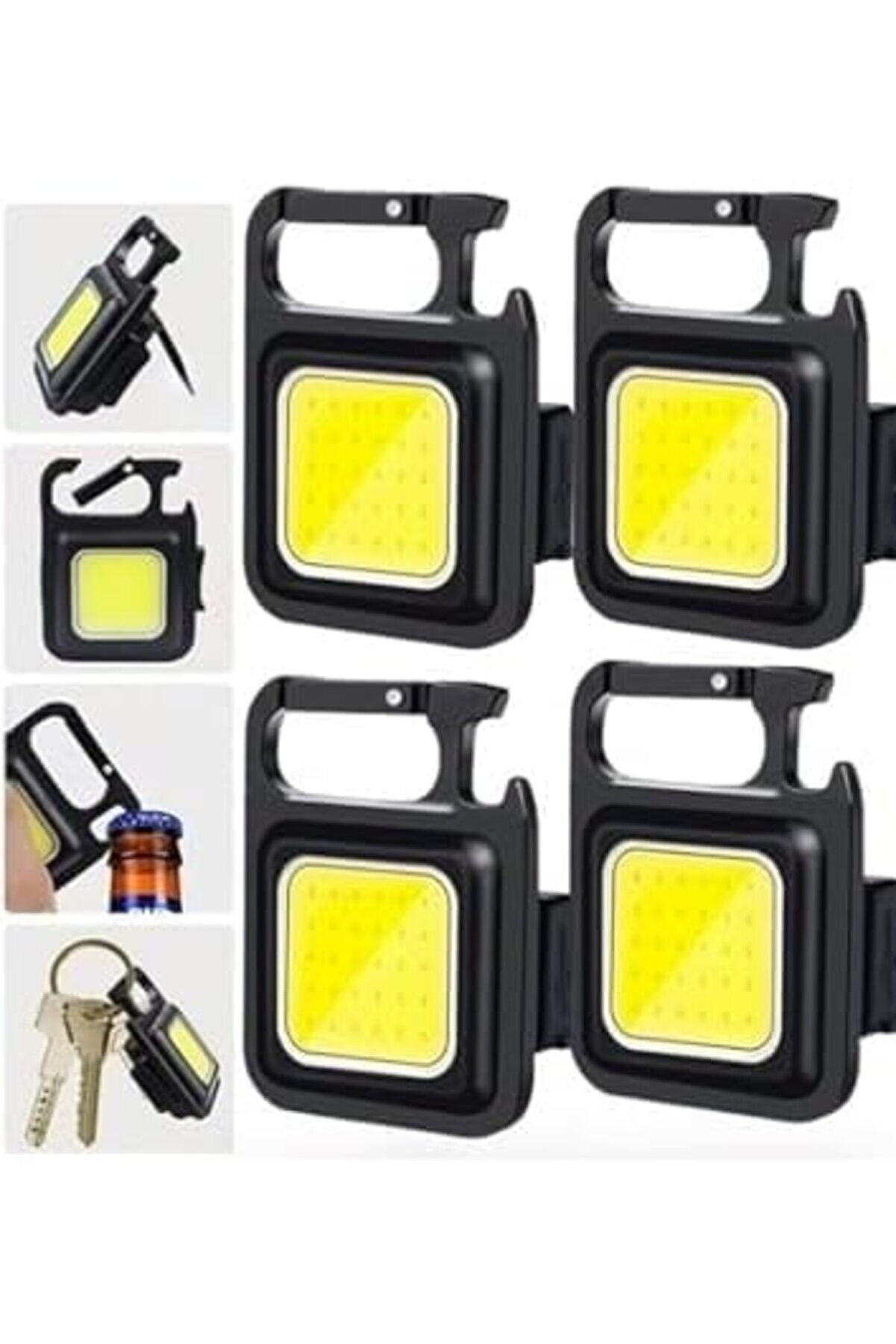 Modashi̇ne 4 Adet Led Anahtarlıklı Metal Kasa El Şi̇şe Açacağı Usb’li̇ Şarj Edi̇lebi̇li̇r Cep Boy Cob 800M