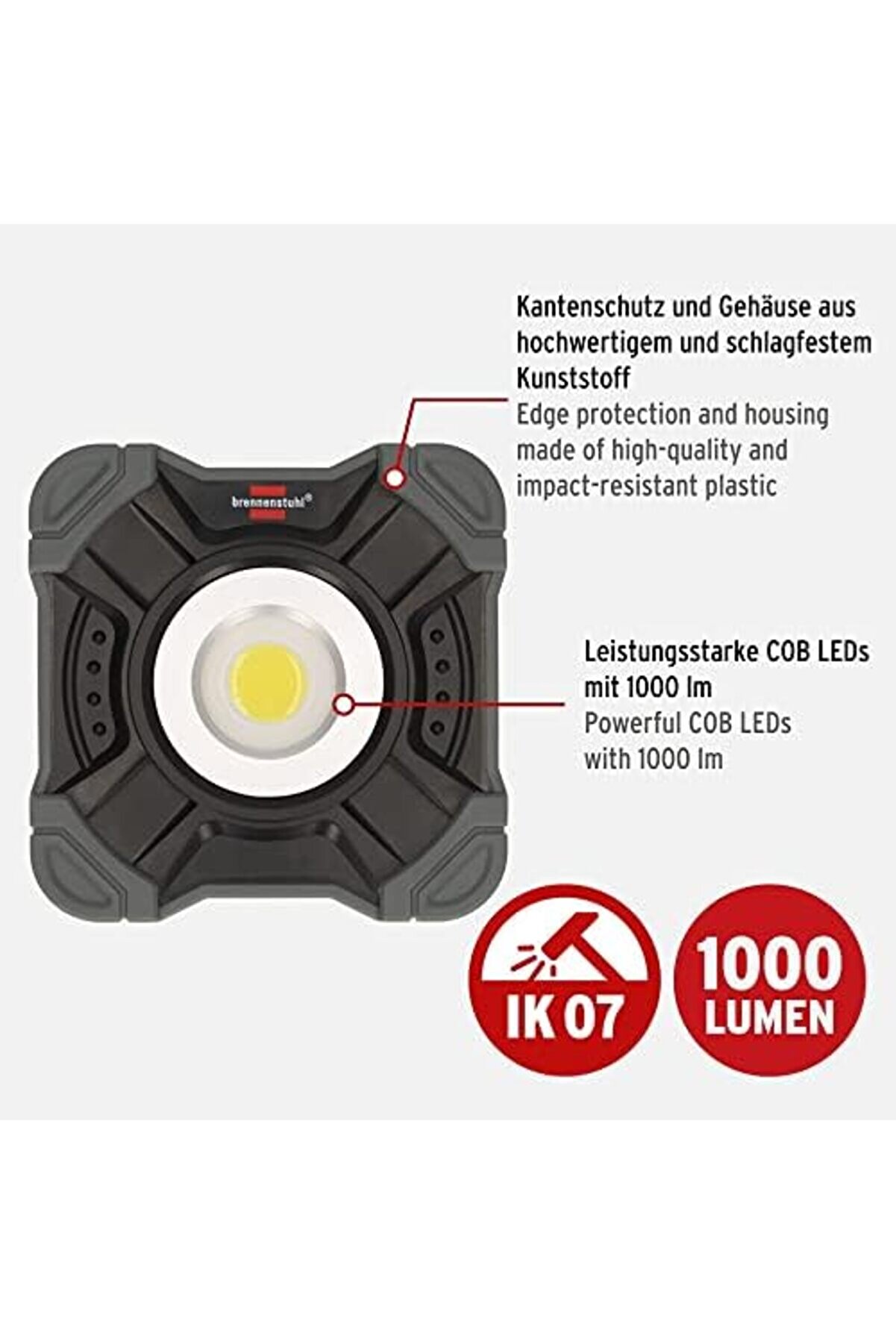 Şarj Edi̇lebi̇li̇r Led Çalışma Lambası Sh 1000 Ma (1000Lm, Ip54, Mıknatıslı Ve Çıtçıtlı Şarj Edi̇lebi̇li̇r
