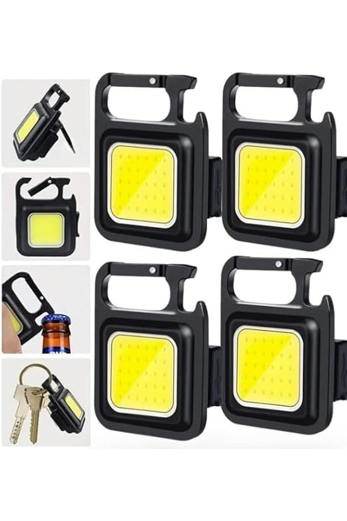 STOREMAX modashine 4 Adet Led Anahtarlıklı Metal Kasa El Şişe Açacağı Usb’li Şarj Edilebilir Cep Boy Cob 800m