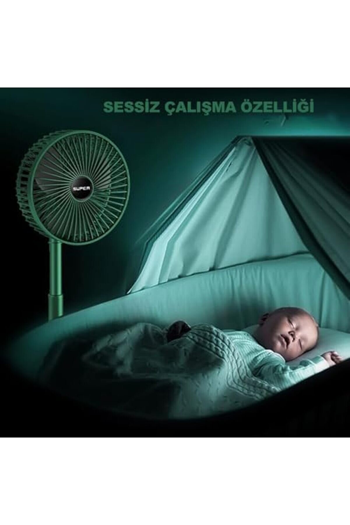 Modashi̇ne Taşınabi̇li̇r Fan Katlanır Teleskopi̇k Usb Fanı Ev Ofi̇s Masaüstü Sessi̇z Fan (Yeşi̇l, Orta) Mod