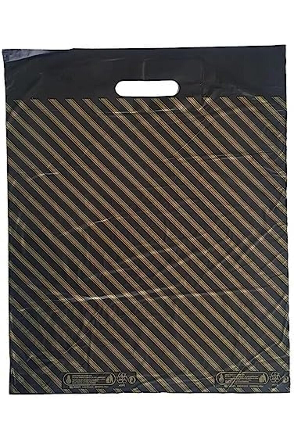 STOREMAX Takviyeli Desenli Çizgili Siyah Çanta Poşet Torba - 2 No - 26x38 Cm. - 50 Adetlik 5 Paket